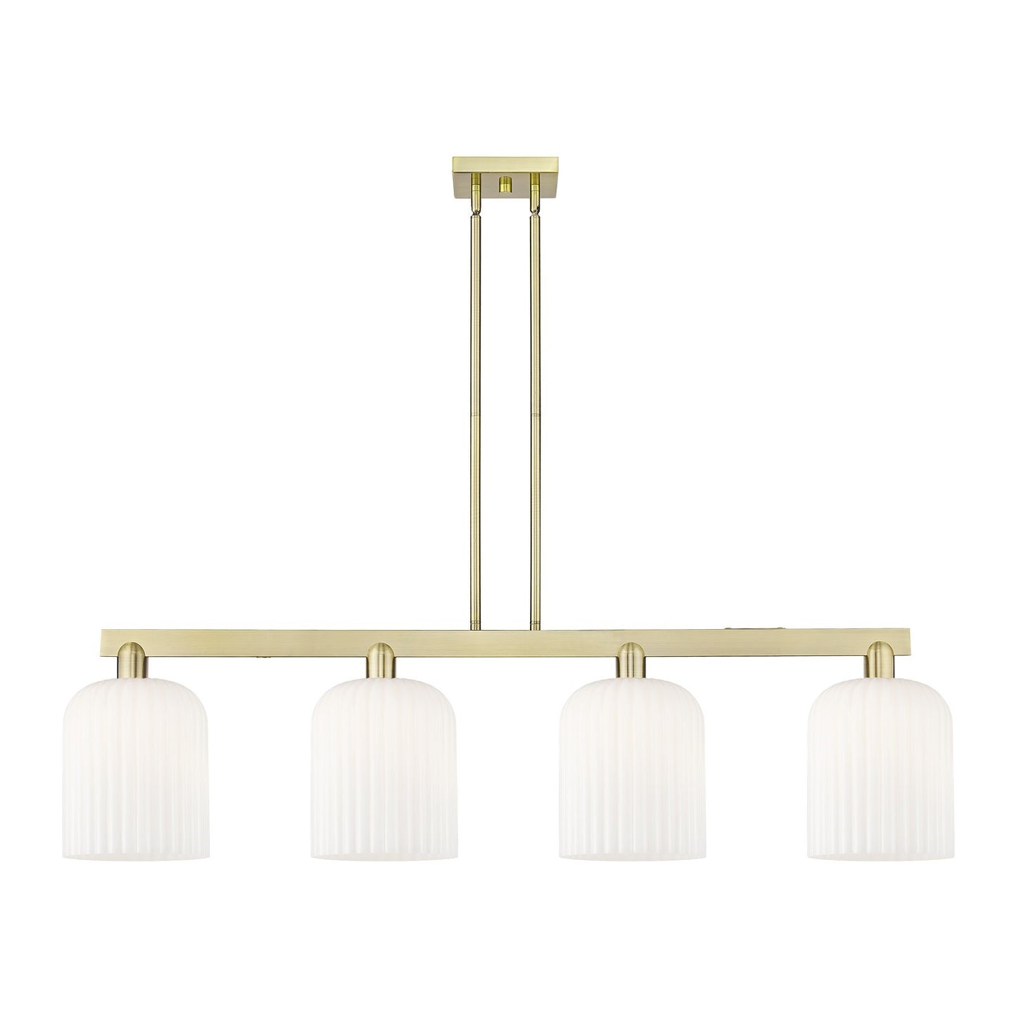 Innovations Bridal Veil 51in 4-Light Island Light | Industrial Antique Brass and Gloss White Ribbed Glass | Kitchen Island & | Model 716-4I-AB-G559-8GWH