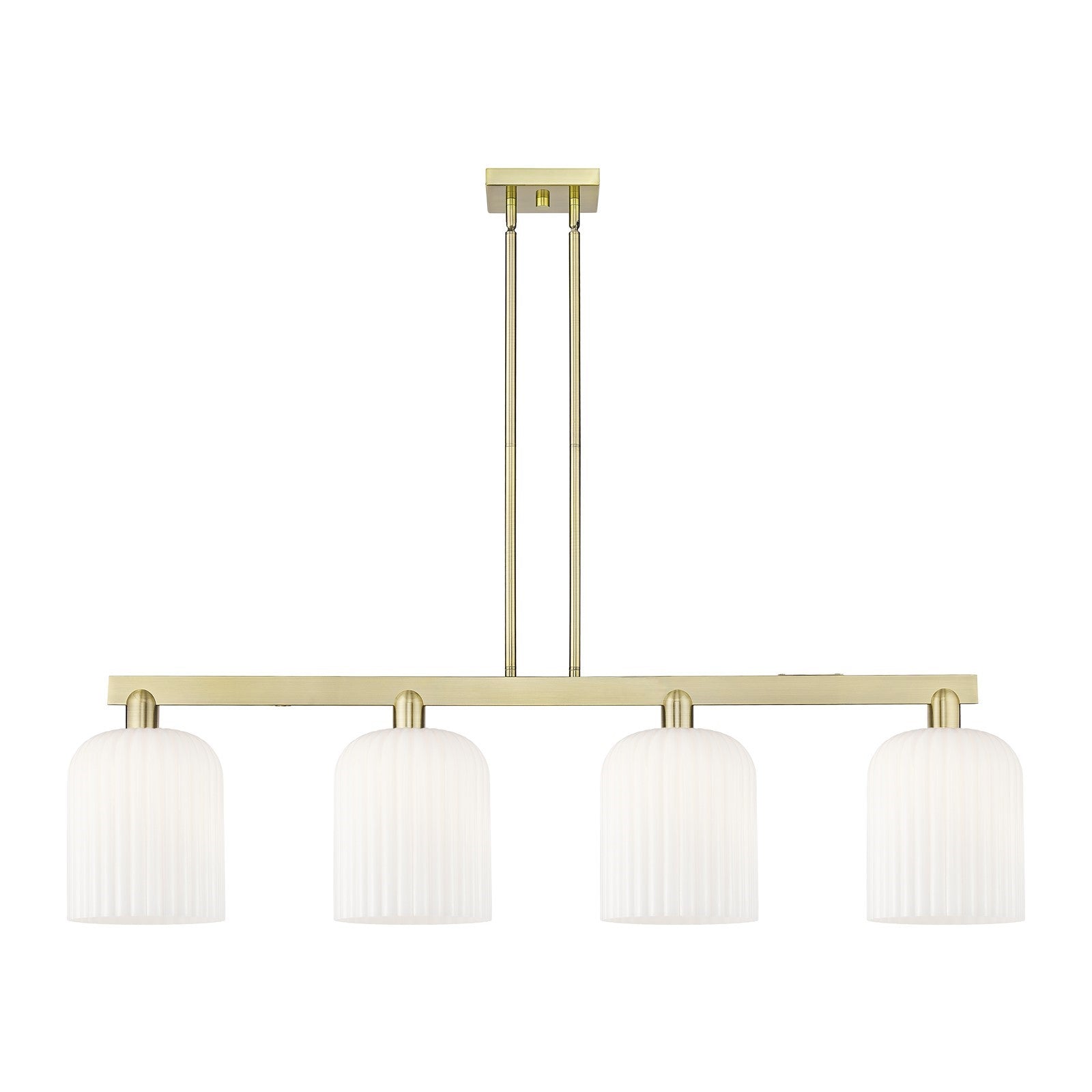 Innovations Bridal Veil 51in 4-Light Island Light | Industrial Antique Brass and Gloss White Ribbed Glass | Kitchen Island & | Model 716-4I-AB-G559-8GWH