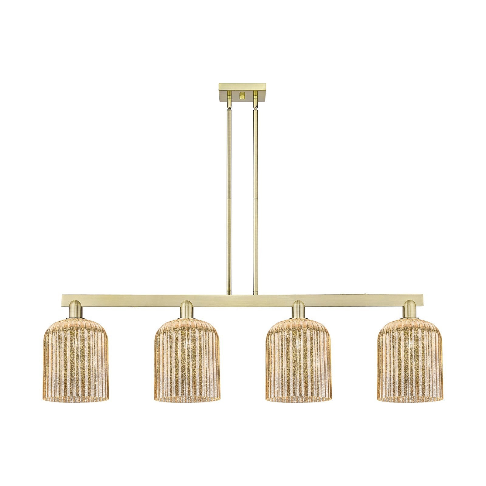 Innovations Bridal Veil 51in 4-Light Island Light | Industrial Antique Brass and Mercury Ribbed Glass | Kitchen Island & Dining | Model 716-4I-AB-G559-8ME