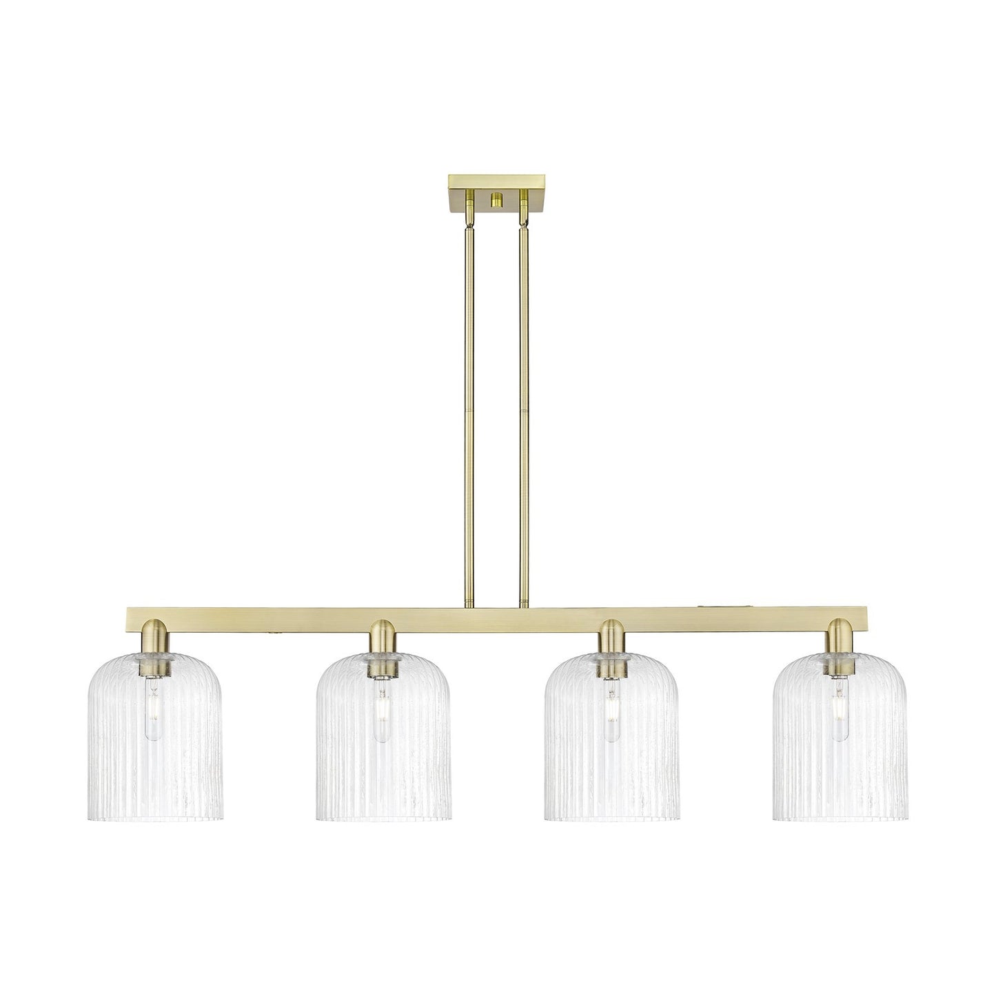 Innovations Bridal Veil 51in 4-Light Island Light | Industrial Antique Brass Steel and Seedy Ribbed Glass | Kitchen Island & | Model 716-4I-AB-G559-8SDY