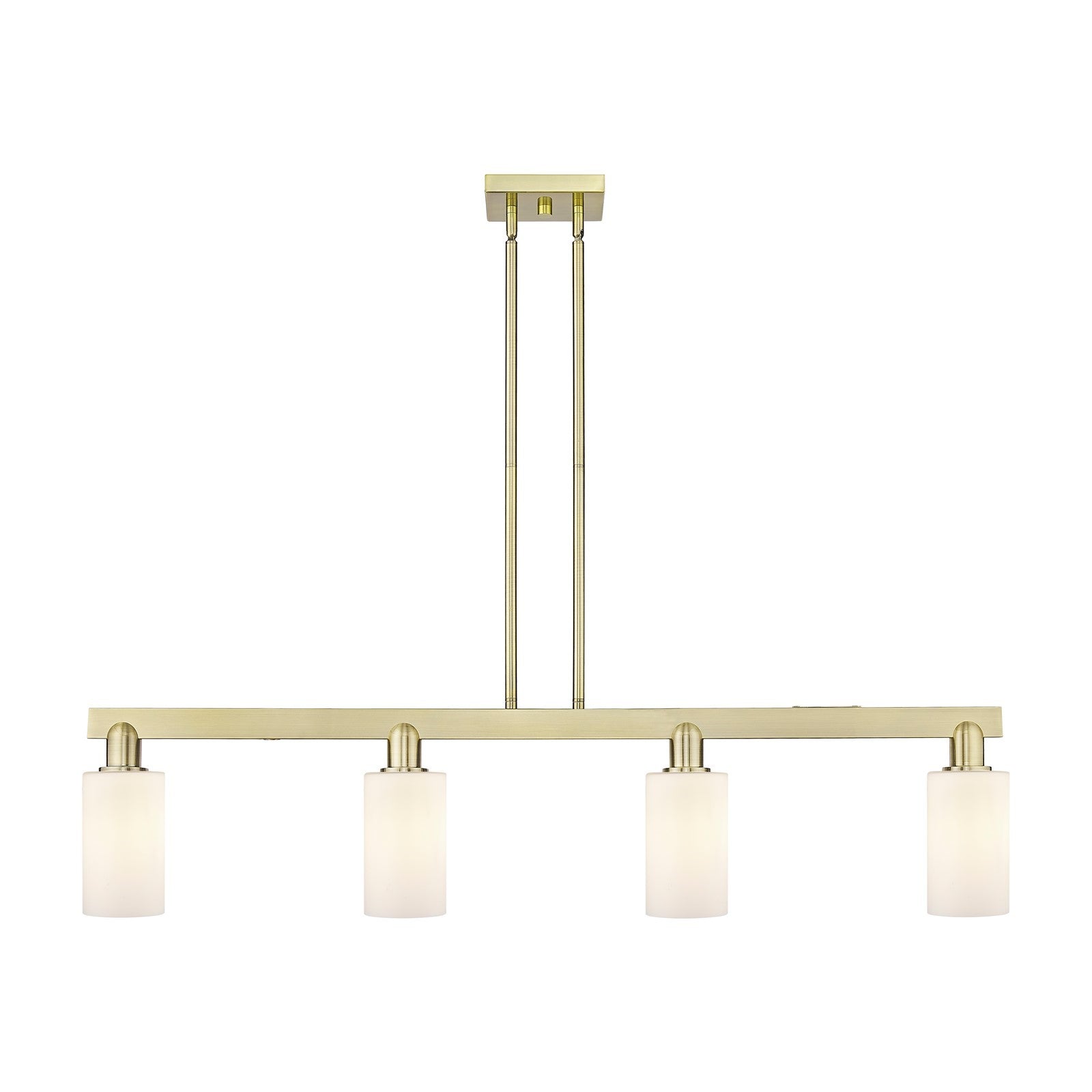 Innovations Clymer 47in 4-Light Island Light | Industrial Antique Brass and Matte White Glass | Kitchen Island | Model 716-4I-AB-G801