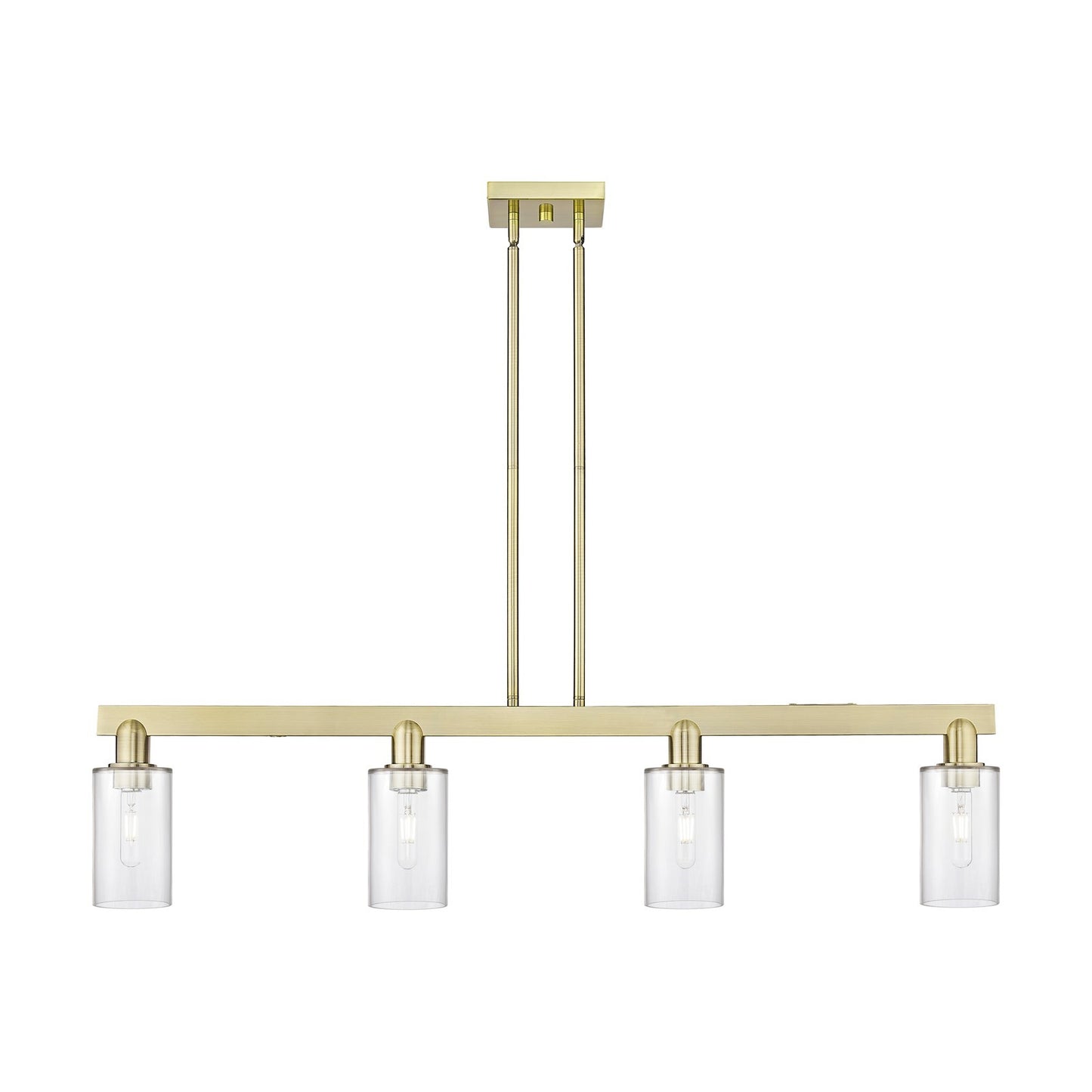 Innovations Clymer 47in 4-Light Island Light | Industrial Antique Brass Steel and Clear Glass | Kitchen Island & Dining Room | Model 716-4I-AB-G802