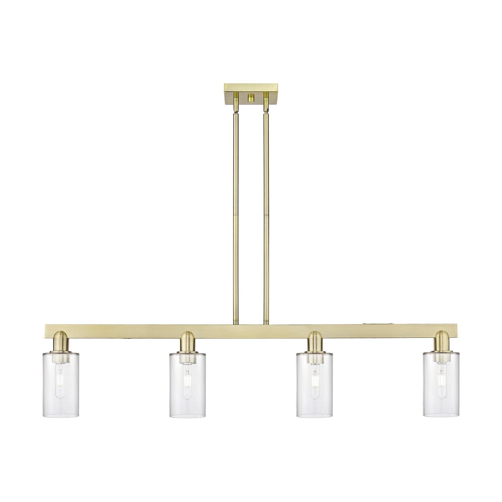 Innovations Clymer 47in 4-Light Island Light | Industrial Antique Brass Steel and Clear Glass | Kitchen Island & Dining Room | Model 716-4I-AB-G802