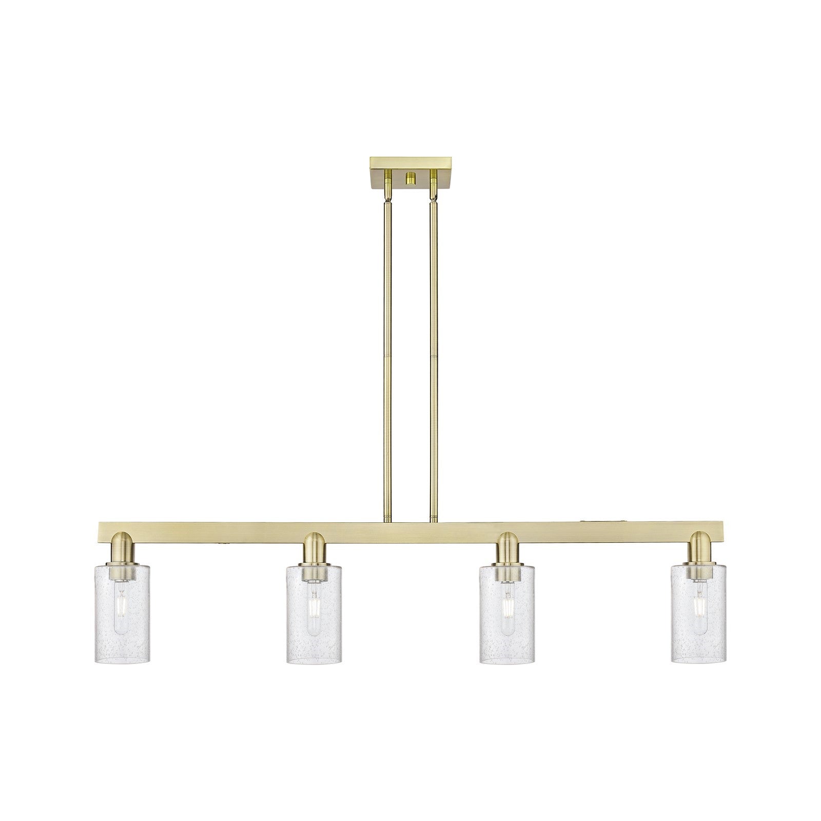 Innovations Clymer 47in 4-Light Island Light | Industrial Antique Brass Steel and Seedy Glass | Kitchen Island & Dining Room | Damp | Model 716-4I-AB-G804