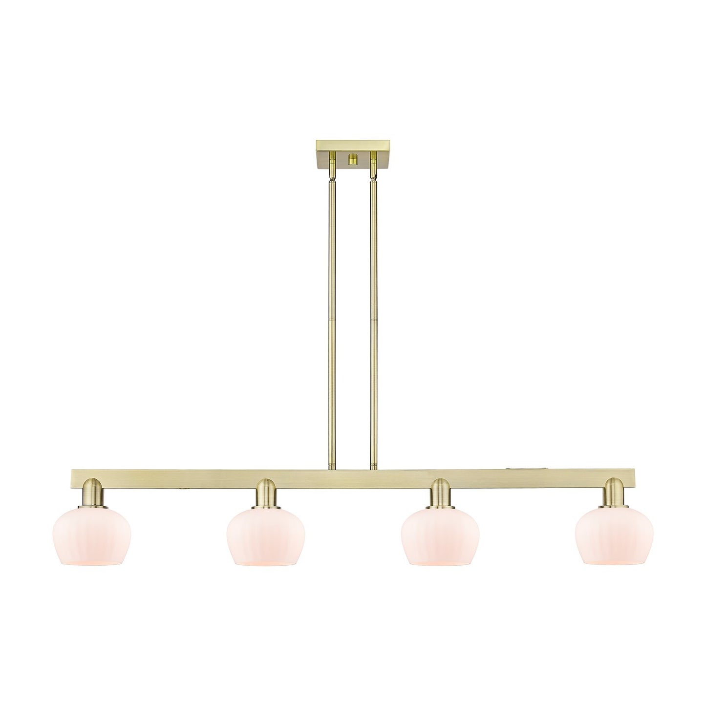 Innovations Fenton 49in 4-Light Island Light | Industrial Antique Brass and Matte White Glass | Kitchen Island & Dining Room | Model 716-4I-AB-G91