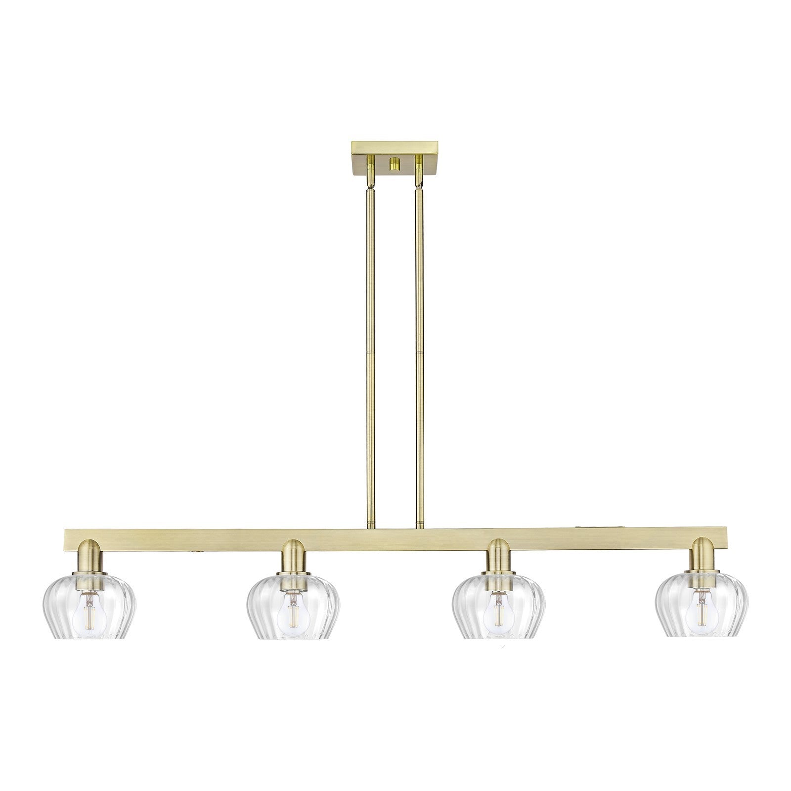 Innovations Fenton 49in 4-Light Island Light | Industrial Antique Brass Steel and Clear Ribbed Glass | Kitchen Island & Dining Room | Model 716-4I-AB-G92