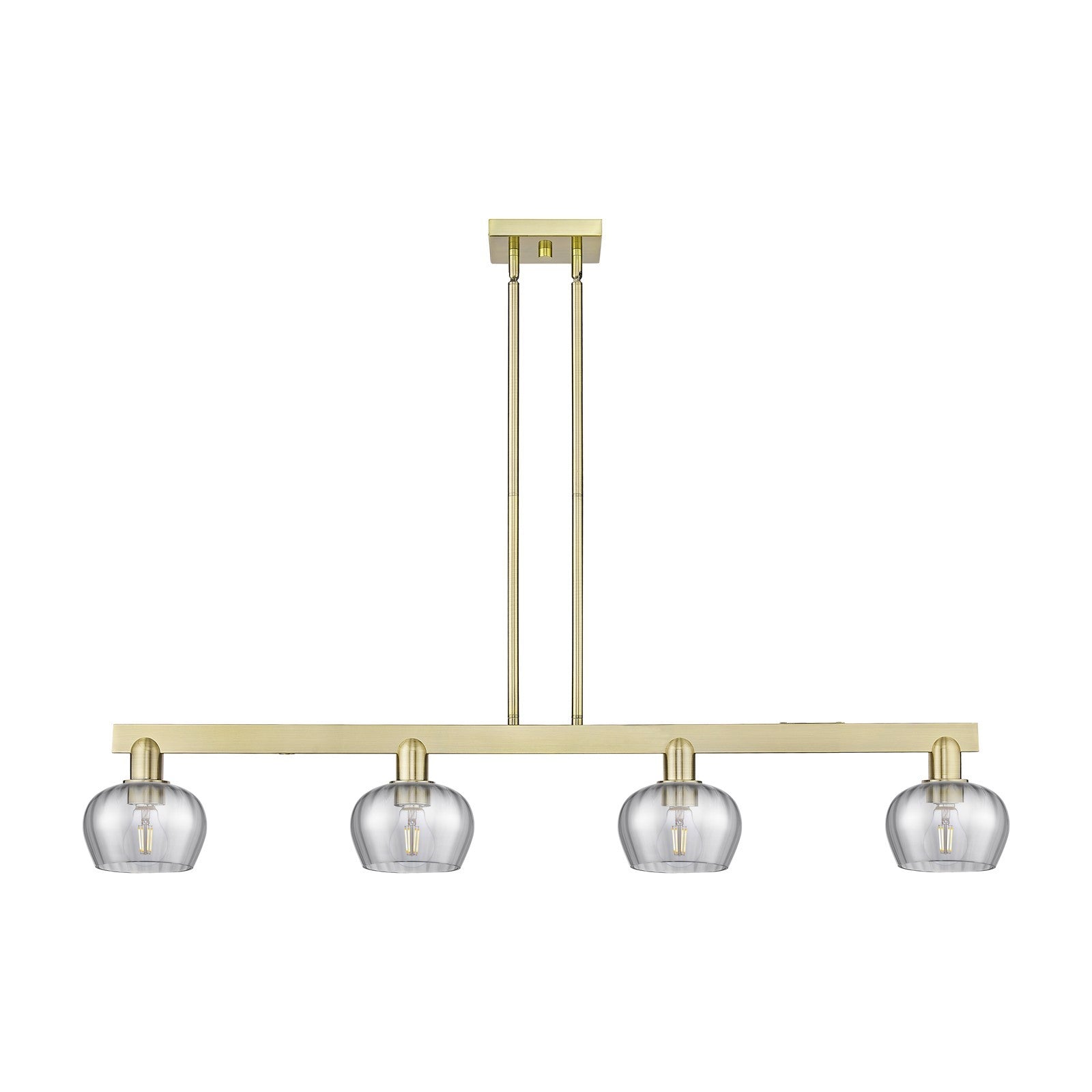 Innovations Fenton 49in 4-Light Island Light | Industrial Antique Brass and Light Smoke Ribbed Glass | Kitchen Island & Dining Room | Model 716-4I-AB-G93