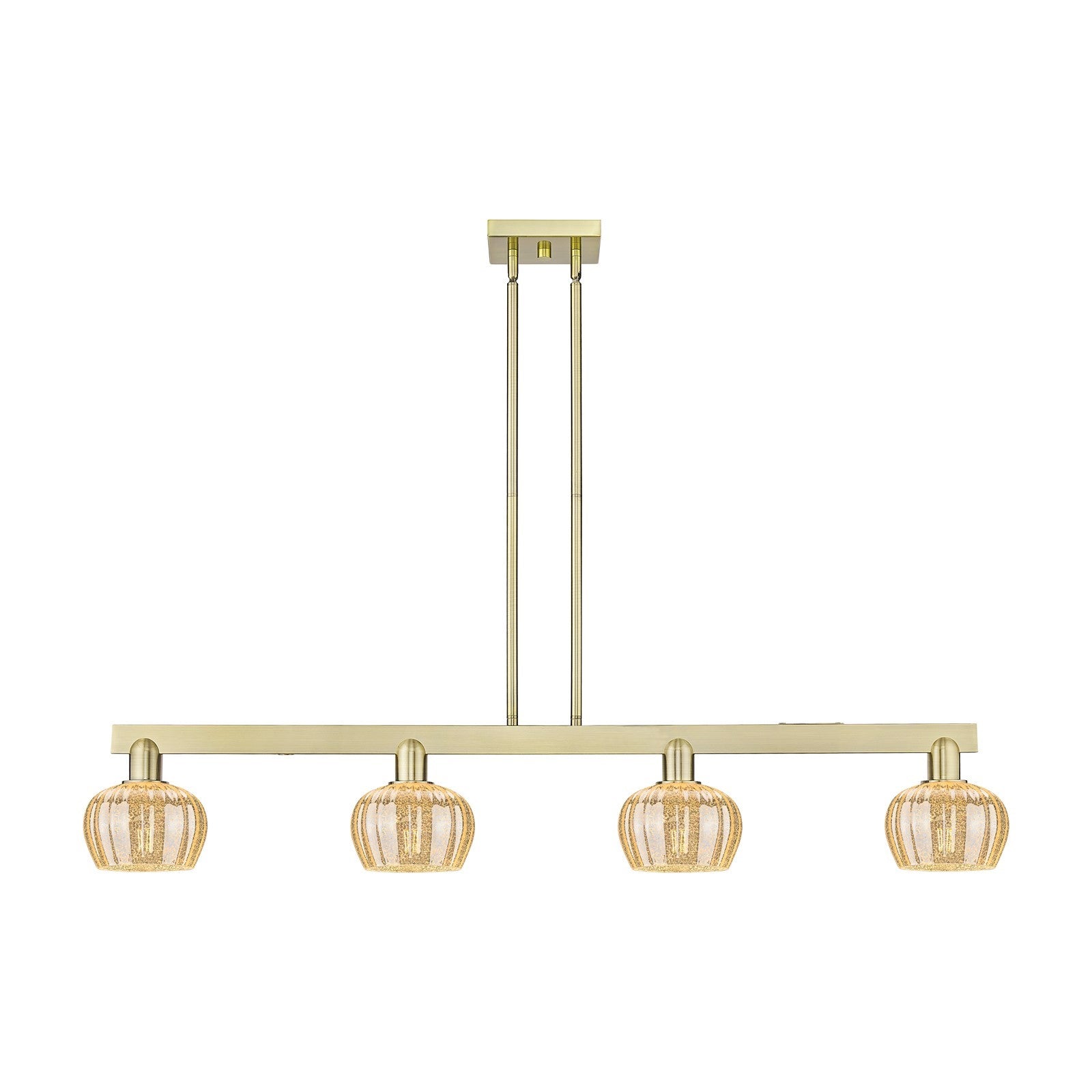 Innovations Fenton 49in 4-Light Island Light | Industrial Antique Brass and Mercury Ribbed Glass | Kitchen Island & Dining Room | Model 716-4I-AB-G96