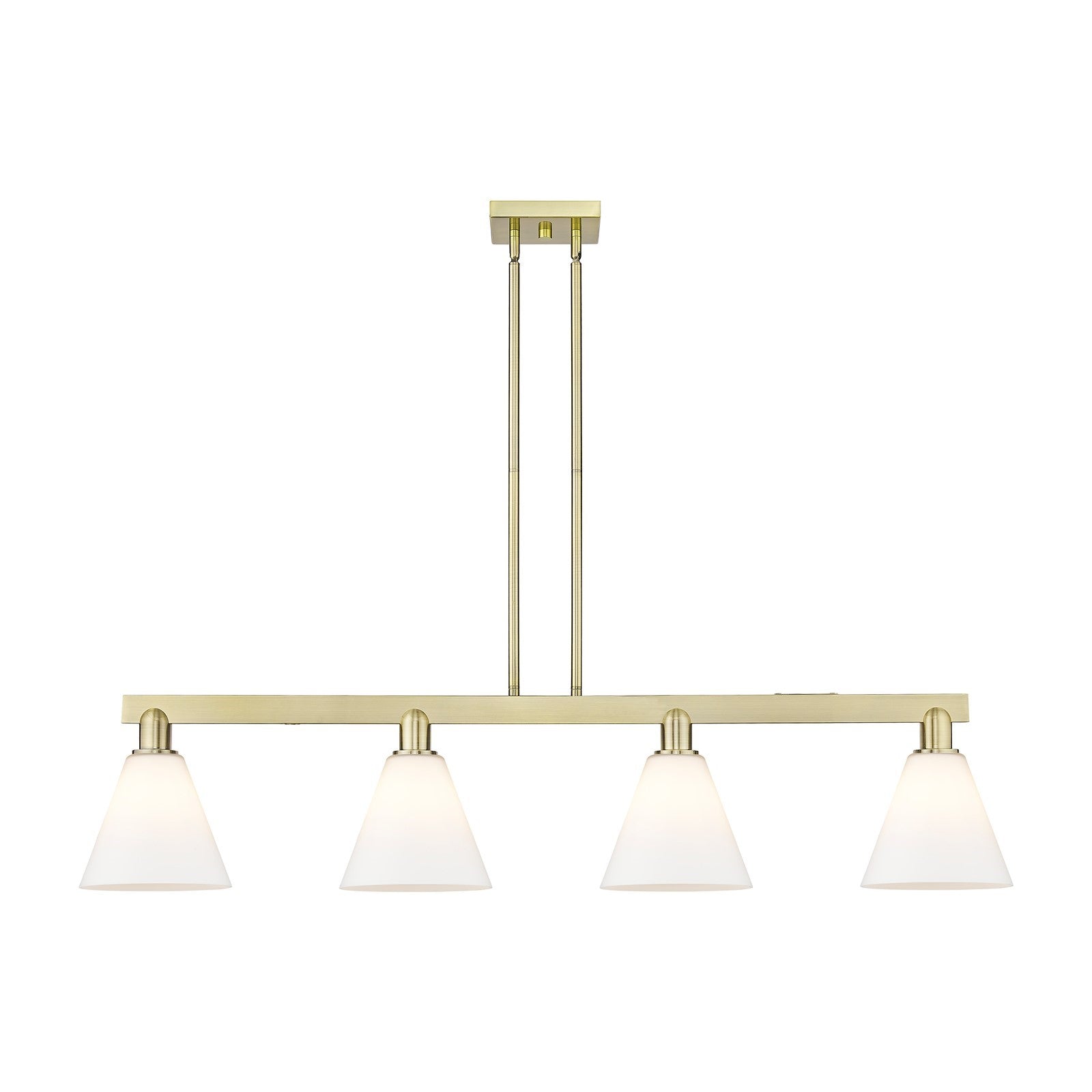 Innovations Berkshire Glass 51in 4-Light Island Light | Industrial Antique Brass Steel and Matte White Glass | Kitchen Island & | Model 716-4I-AB-GBC-81