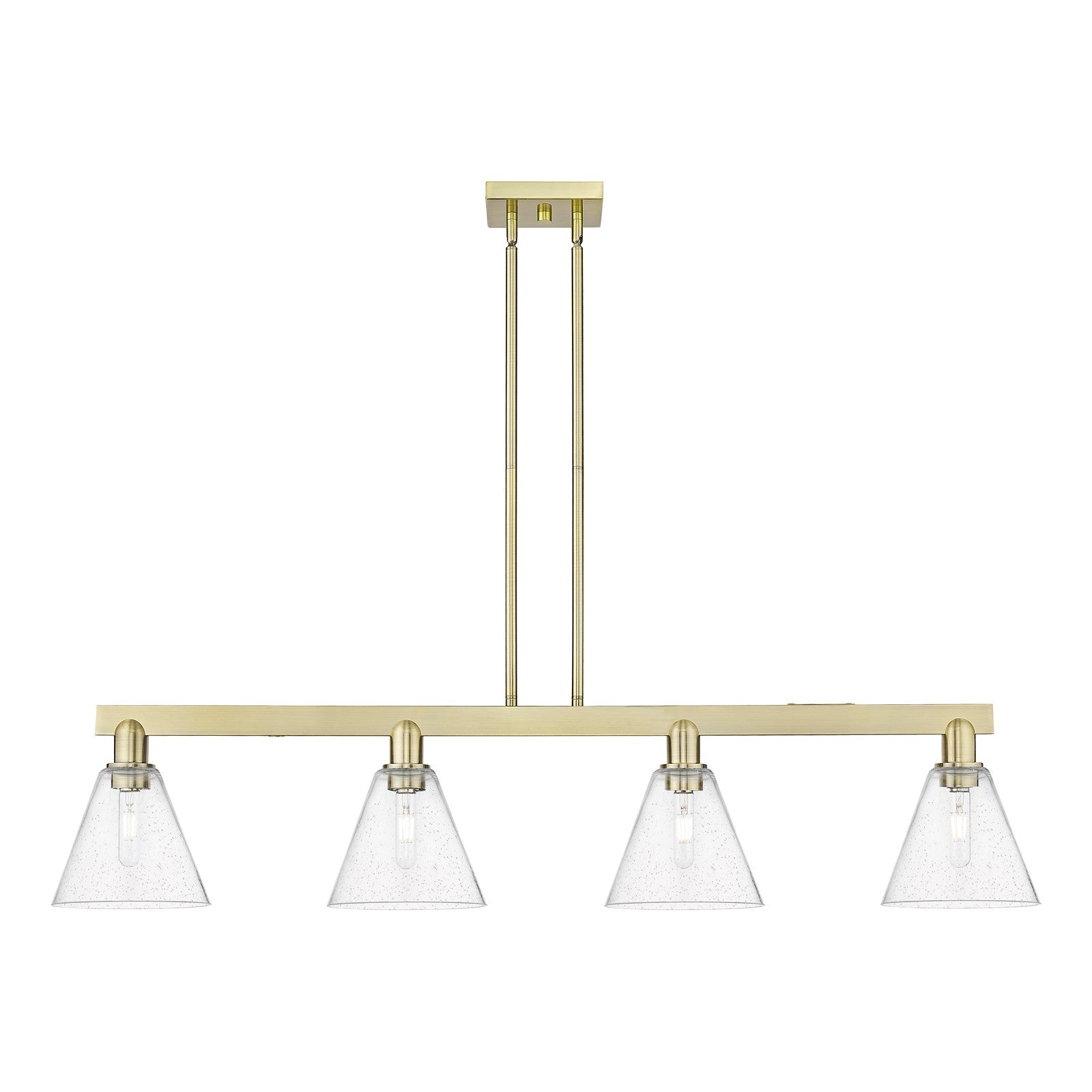 Innovations Berkshire Glass 51in 4-Light Island Light | Industrial Antique Brass Steel and Seedy Glass | Kitchen Island & Dining | Model 716-4I-AB-GBC-84