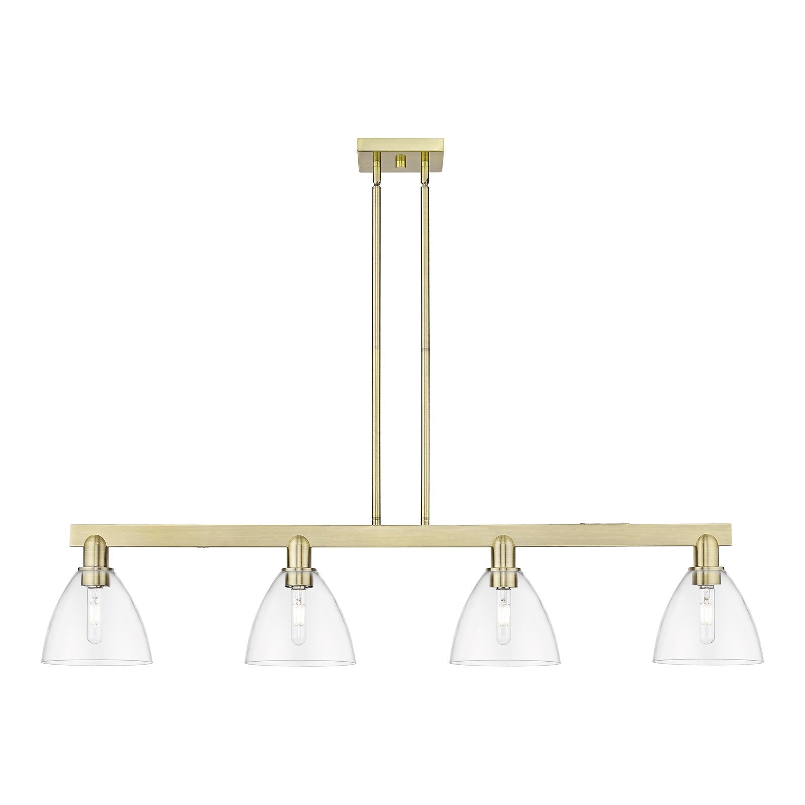 Innovations Bristol 50in 4-Light Island Light | Industrial Antique Brass and Clear Glass | Kitchen Island & Dining Room | Model 716-4I-AB-GBD-752