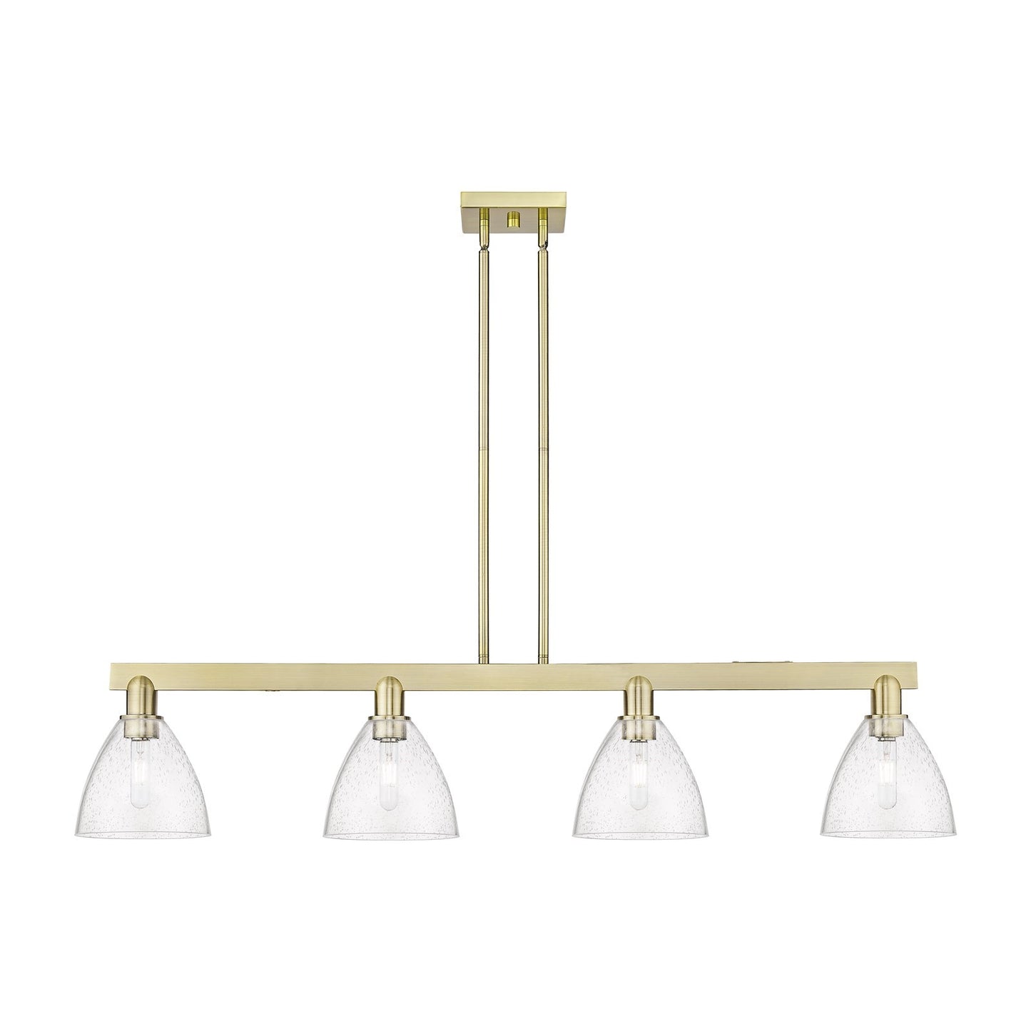 Innovations Bristol 50in 4-Light Island Light | Industrial Antique Brass Steel and Seedy Glass | Kitchen Island & Dining Room | Model 716-4I-AB-GBD-754