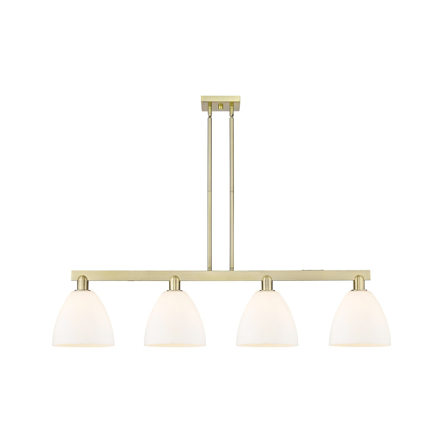 Innovations Bristol 52in 4-Light Island Light | Industrial Antique Brass Steel and Matte White Glass | Kitchen Island & Dining | Model 716-4I-AB-GBD-91