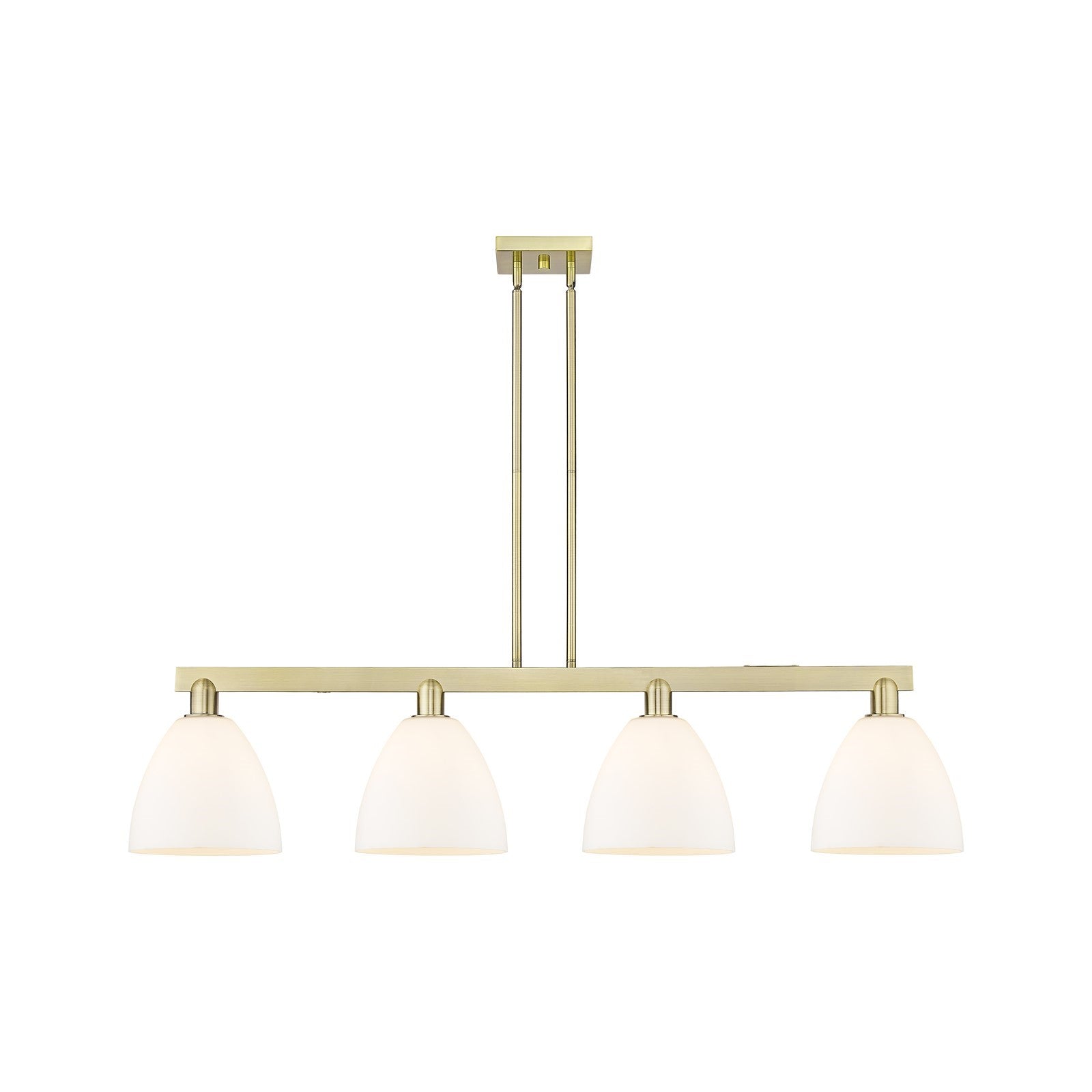 Innovations Bristol 52in 4-Light Island Light | Industrial Antique Brass Steel and Matte White Glass | Kitchen Island & Dining | Model 716-4I-AB-GBD-91