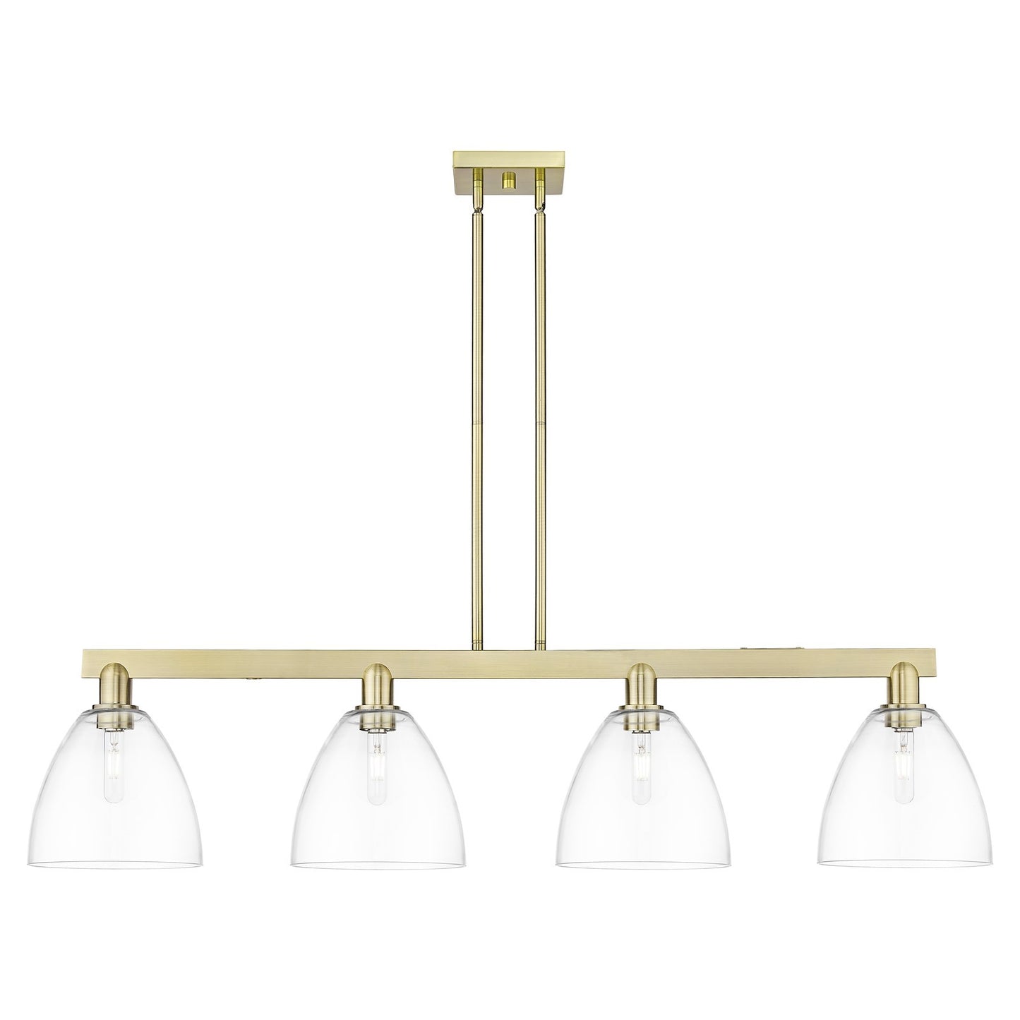 Innovations Bristol 52in 4-Light Island Light | Industrial Antique Brass Steel and Clear Glass | Kitchen Island | Model 716-4I-AB-GBD-92