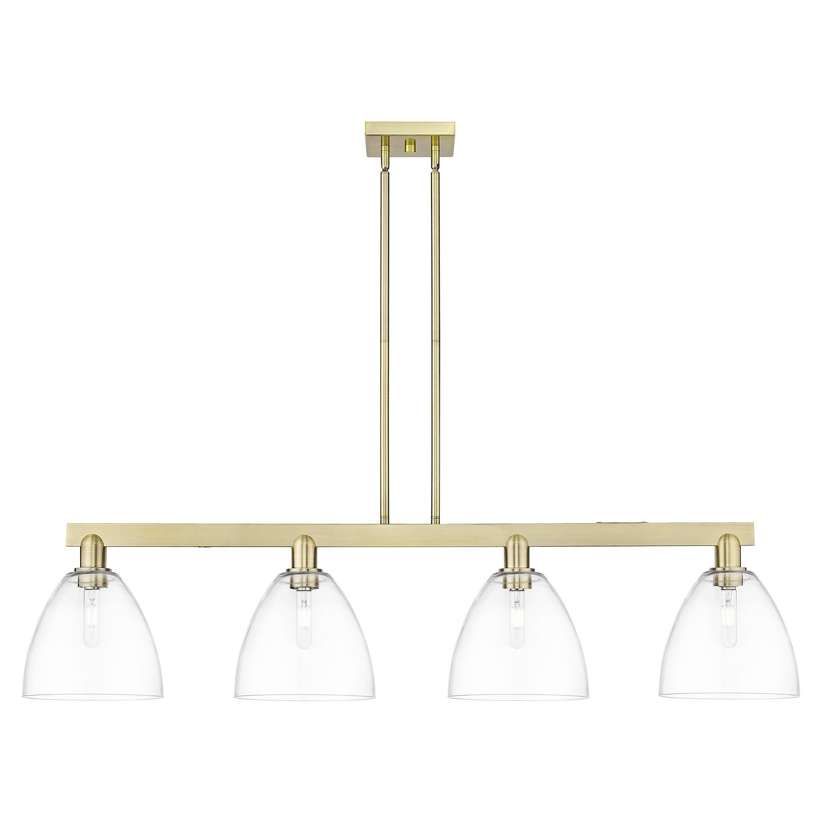Innovations Bristol 52in 4-Light Island Light | Industrial Antique Brass Steel and Clear Glass | Kitchen Island | Model 716-4I-AB-GBD-92