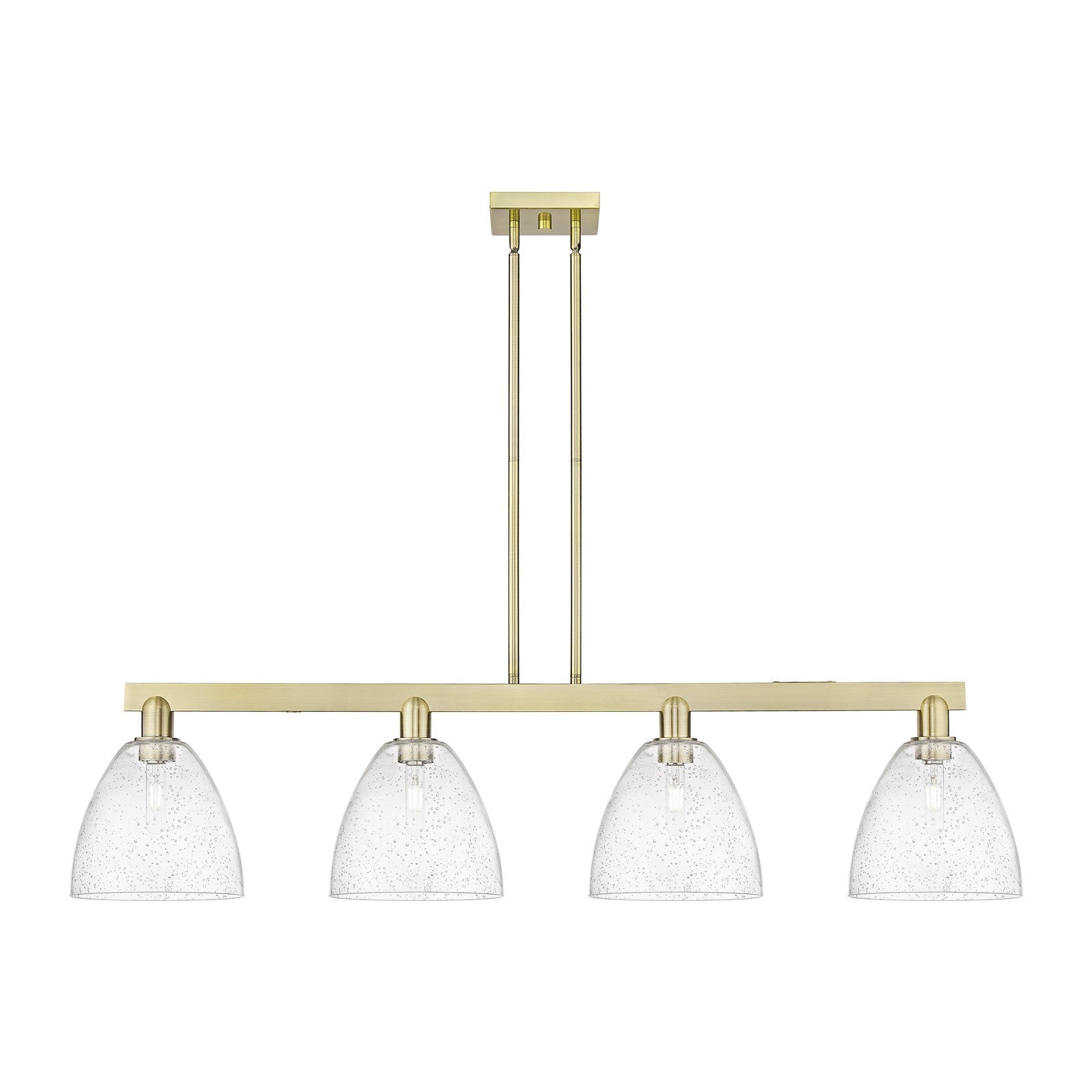 Innovations Bristol 52in 4-Light Island Light | Industrial Antique Brass and Seedy Glass | Kitchen Island & Dining Room | Model 716-4I-AB-GBD-94