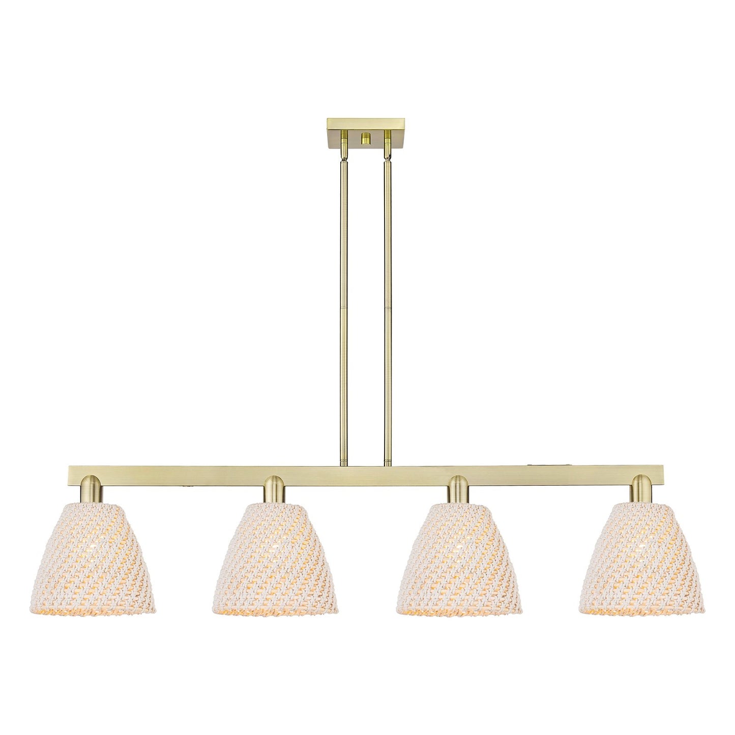 Innovations Bristol Natural 52in 4-Light Island Light | Industrial Antique Brass and Natural Fiber Dome Shade | Kitchen Island | Model 716-4I-AB-NBD-9-NAT