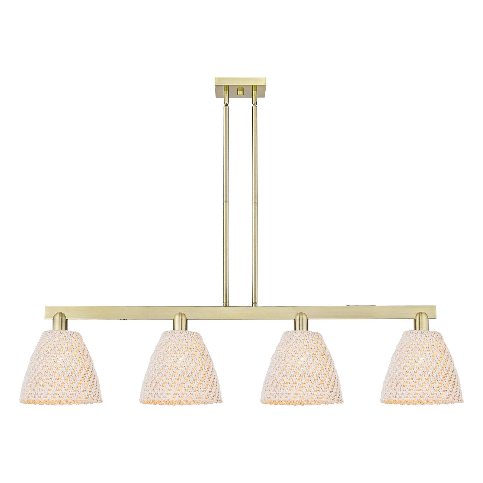 Innovations Bristol Natural 52in 4-Light Island Light | Industrial Antique Brass and Natural Fiber Dome Shade | Kitchen Island | Model 716-4I-AB-NBD-9-NAT
