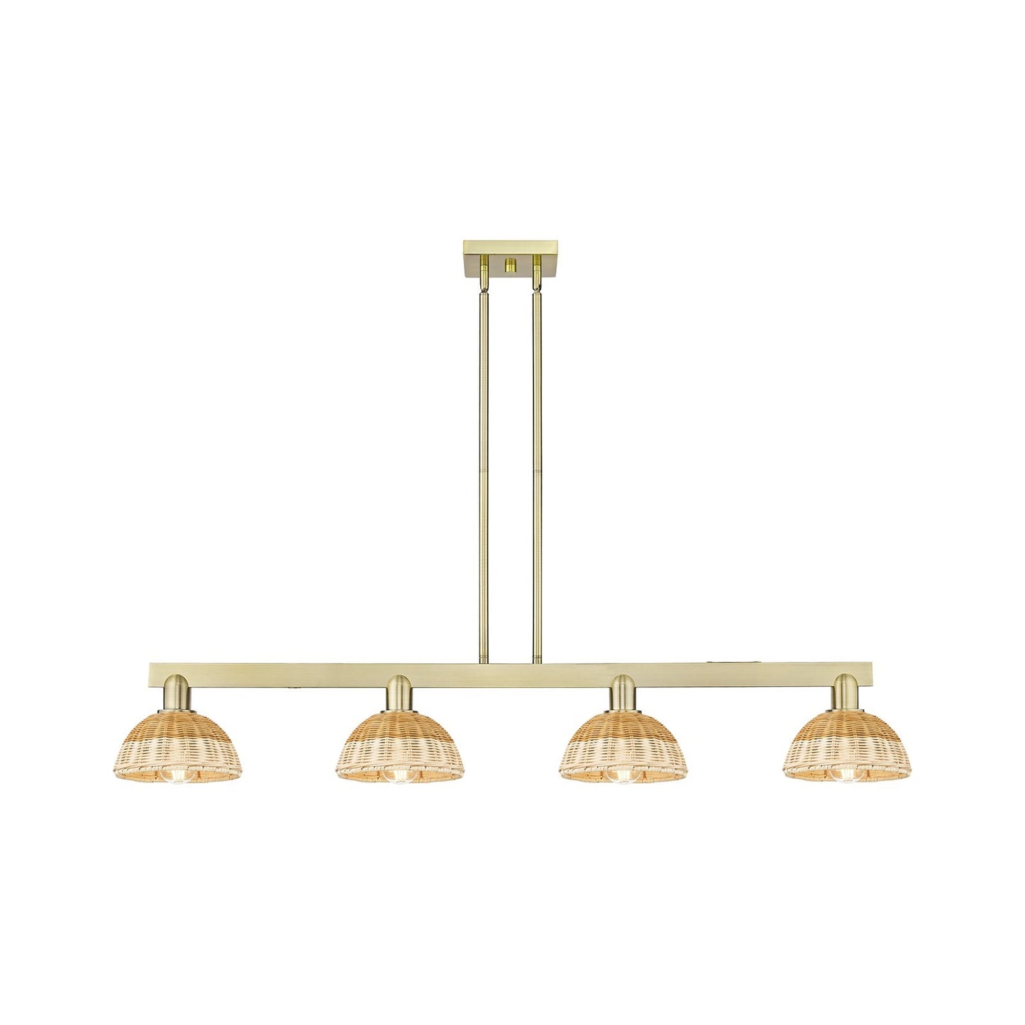 Innovations Natural Ballston Dome 48in 4-Light Island Light | Farmhouse Antique Brass and Natural Fiber Basketweave | Model 716-4I-AB-NBD2-75-NAT
