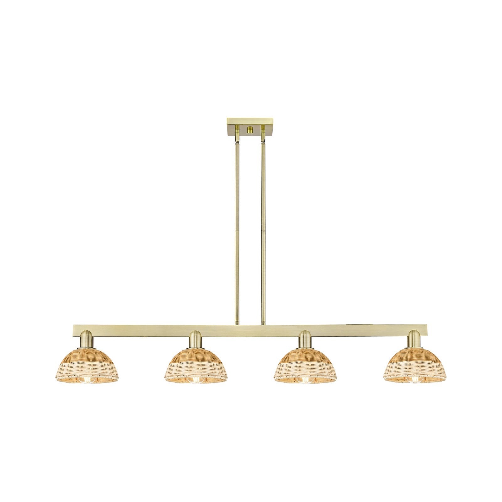 Innovations Natural Ballston Dome 48in 4-Light Island Light | Farmhouse Antique Brass and Natural Fiber Basketweave | Model 716-4I-AB-NBD2-75-NAT