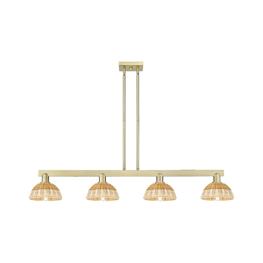 Innovations Natural Ballston Dome 48in 4-Light Island Light | Farmhouse Antique Brass and Natural Fiber Basketweave | Model 716-4I-AB-NBD2-75-NAT