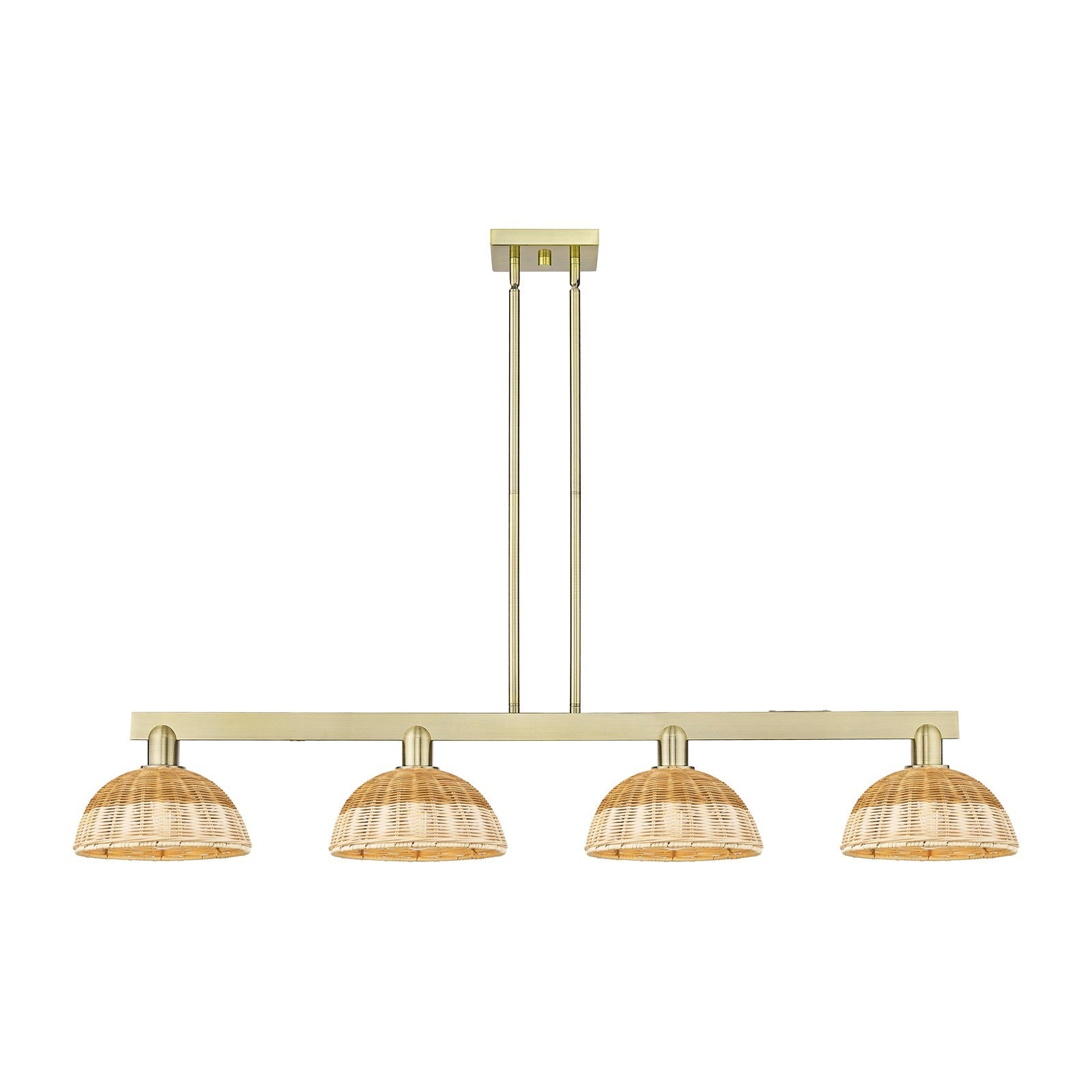 Innovations Bristol Natural II 52in 4-Light Island Light | Industrial Antique Brass and Natural Fiber Shade | Kitchen Island | Model 716-4I-AB-NBD2-9-NAT