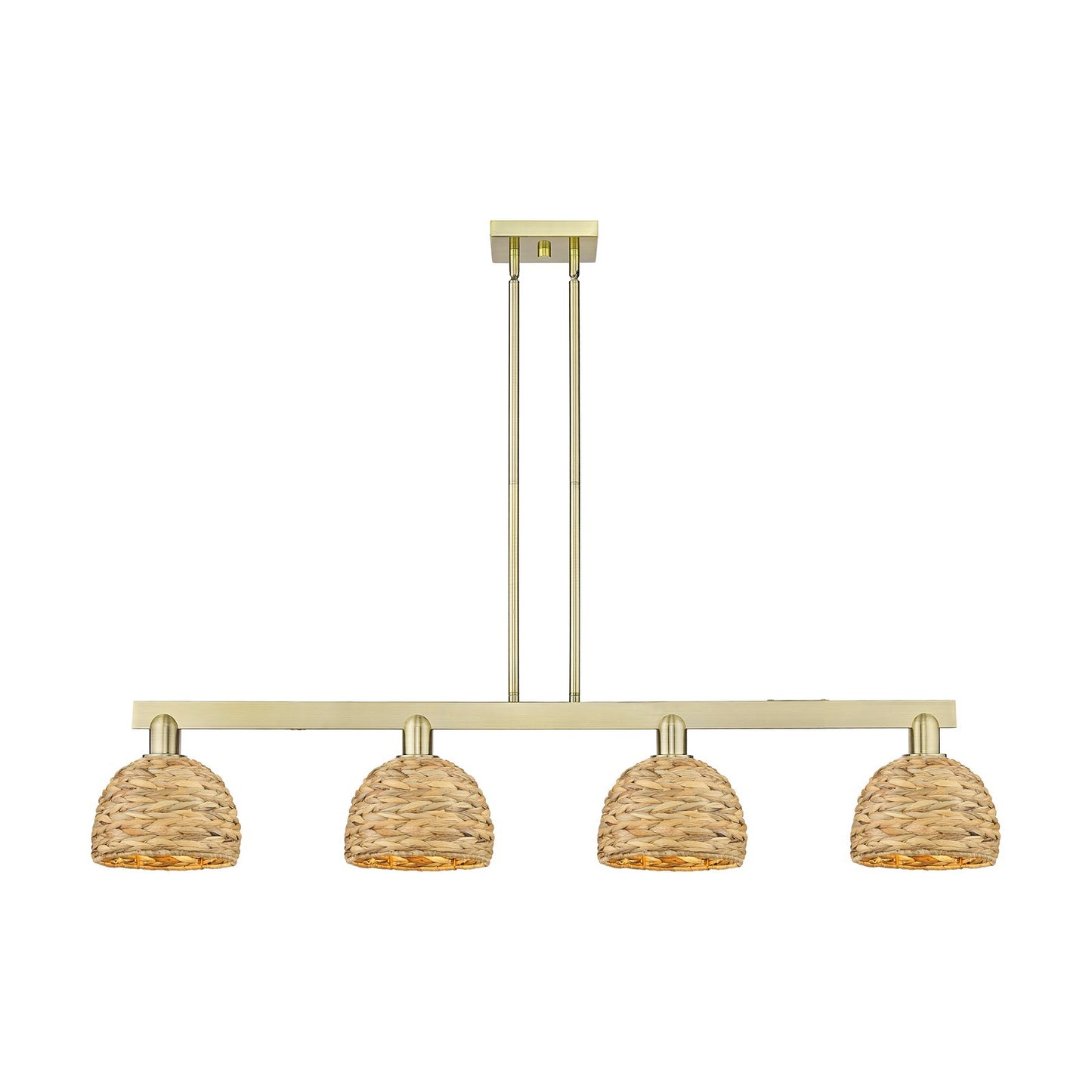 Innovations Woven Rattan 51in 4-Light Island Light | Industrial Antique Brass and Natural Fiber | Kitchen Island & Dining Room | Model 716-4I-AB-RBD-8-NAT