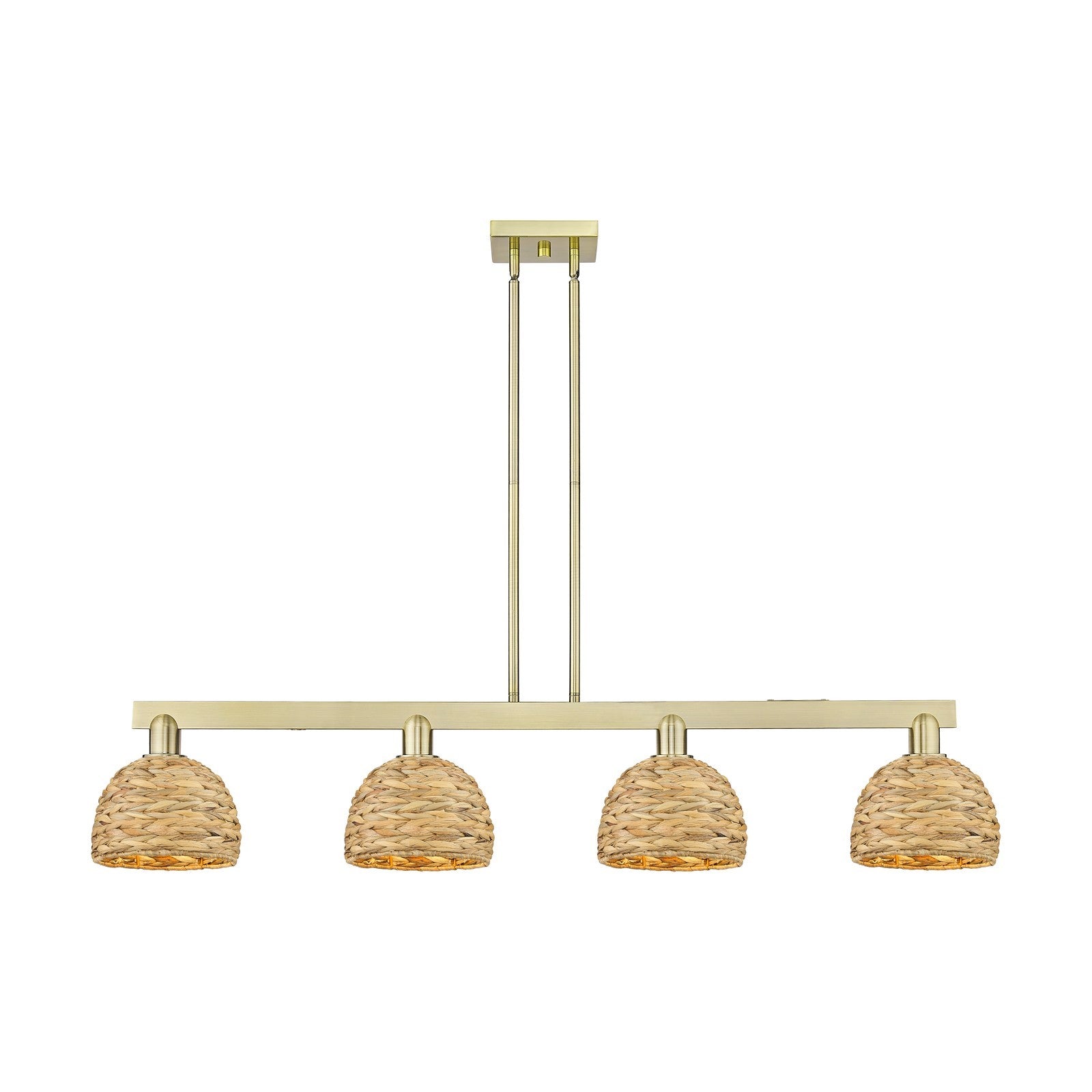 Innovations Woven Rattan 51in 4-Light Island Light | Industrial Antique Brass and Natural Fiber | Kitchen Island & Dining Room | Model 716-4I-AB-RBD-8-NAT