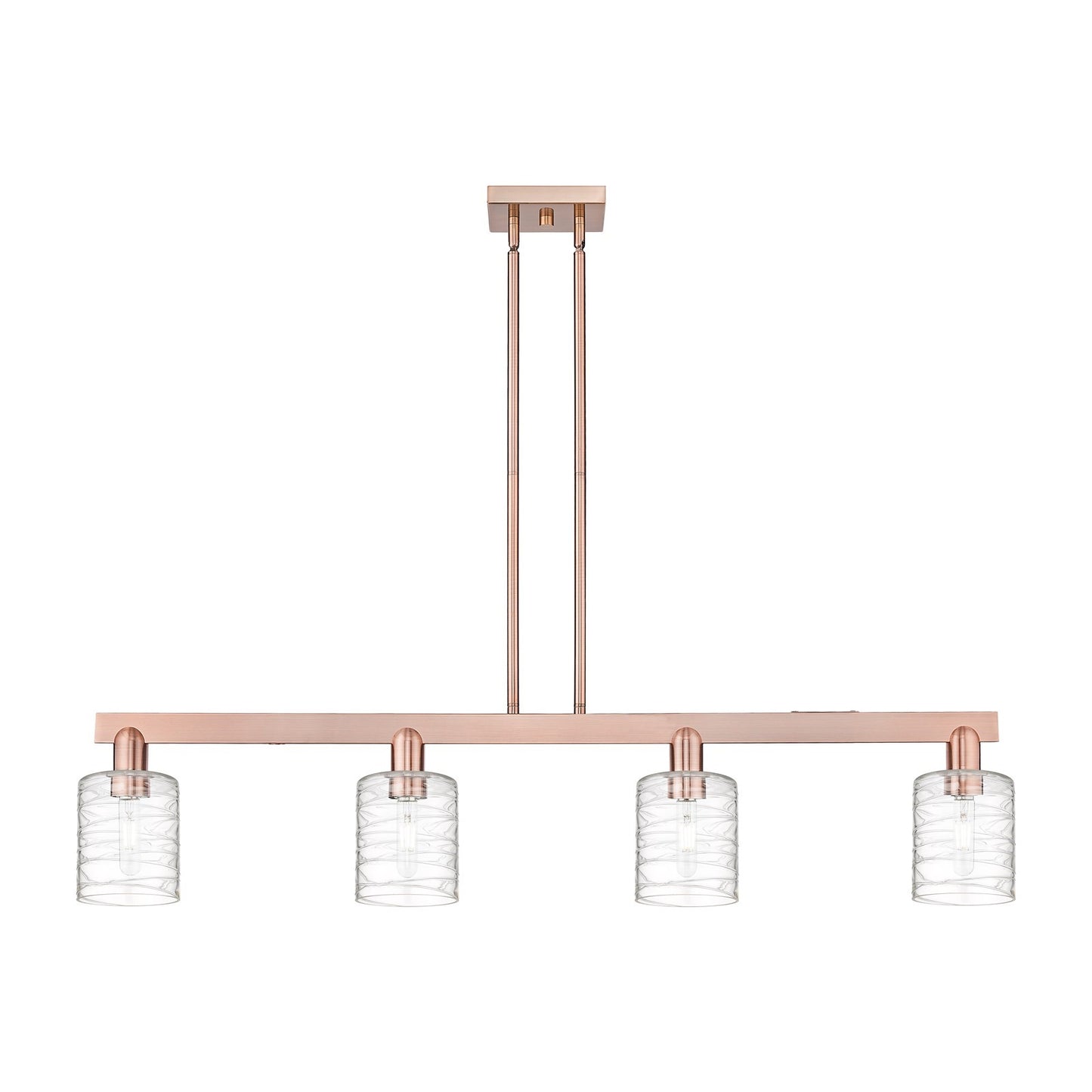 Innovations Cobbleskill 48in 4-Light Island Light | Industrial Antique Copper Steel and Deco Swirl Clear Glass | Kitchen Island | Model 716-4I-AC-G1113