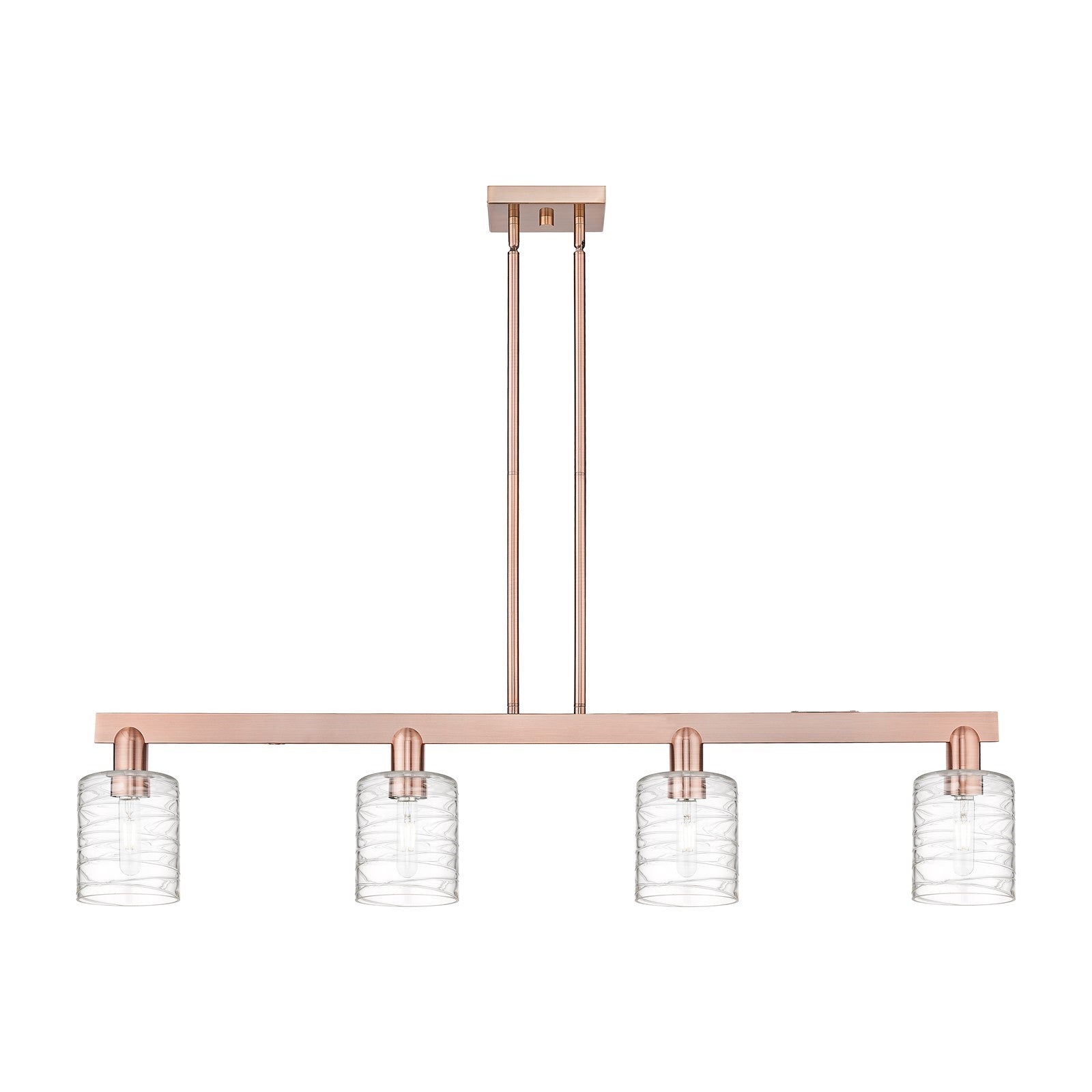 Innovations Cobbleskill 48in 4-Light Island Light | Industrial Antique Copper Steel and Deco Swirl Clear Glass | Kitchen Island | Model 716-4I-AC-G1113