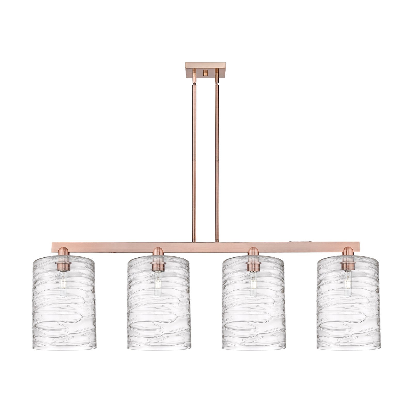 Innovations Cobbleskill 52in 4-Light Island Light | Industrial Antique Copper Steel and Deco Swirl Glass | Kitchen Island & | Model 716-4I-AC-G1113-L