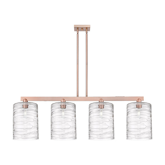 Innovations Cobbleskill 52in 4-Light Island Light | Industrial Antique Copper Steel and Deco Swirl Glass | Kitchen Island & | Model 716-4I-AC-G1113-L