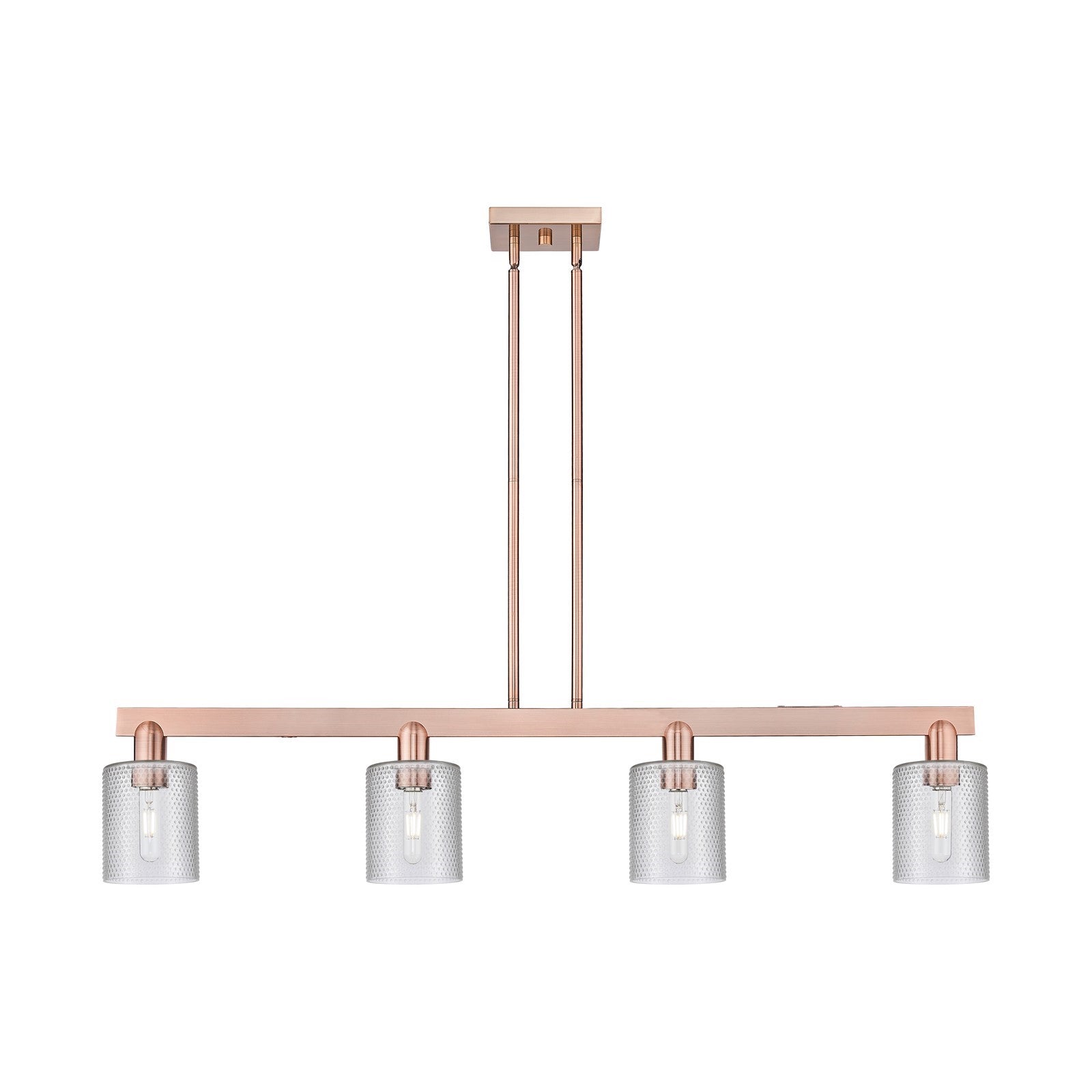 Innovations Cobbleskill 48in 4-Light Island Light | Industrial Antique Copper Steel and Clear Glass | Kitchen Island & Dining Room | Model 716-4I-AC-G112