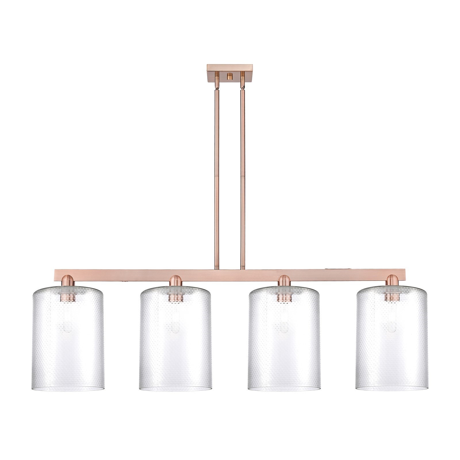 Innovations Cobbleskill 52in 4-Light Island Light | Industrial Antique Copper Steel and Clear Glass | Kitchen Island & Dining | Model 716-4I-AC-G112-L