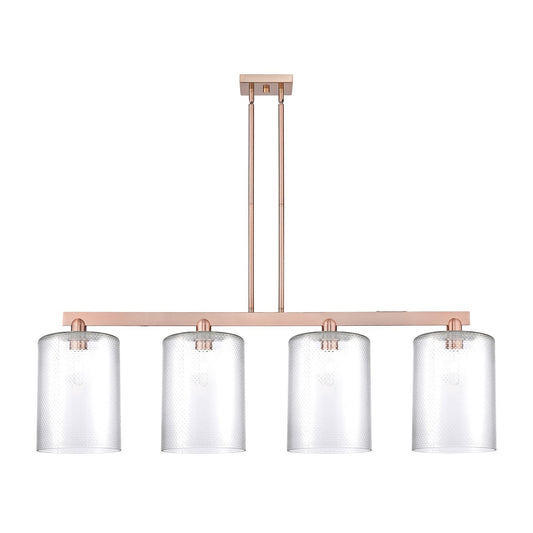 Innovations Cobbleskill 52in 4-Light Island Light | Industrial Antique Copper Steel and Clear Glass | Kitchen Island & Dining | Model 716-4I-AC-G112-L