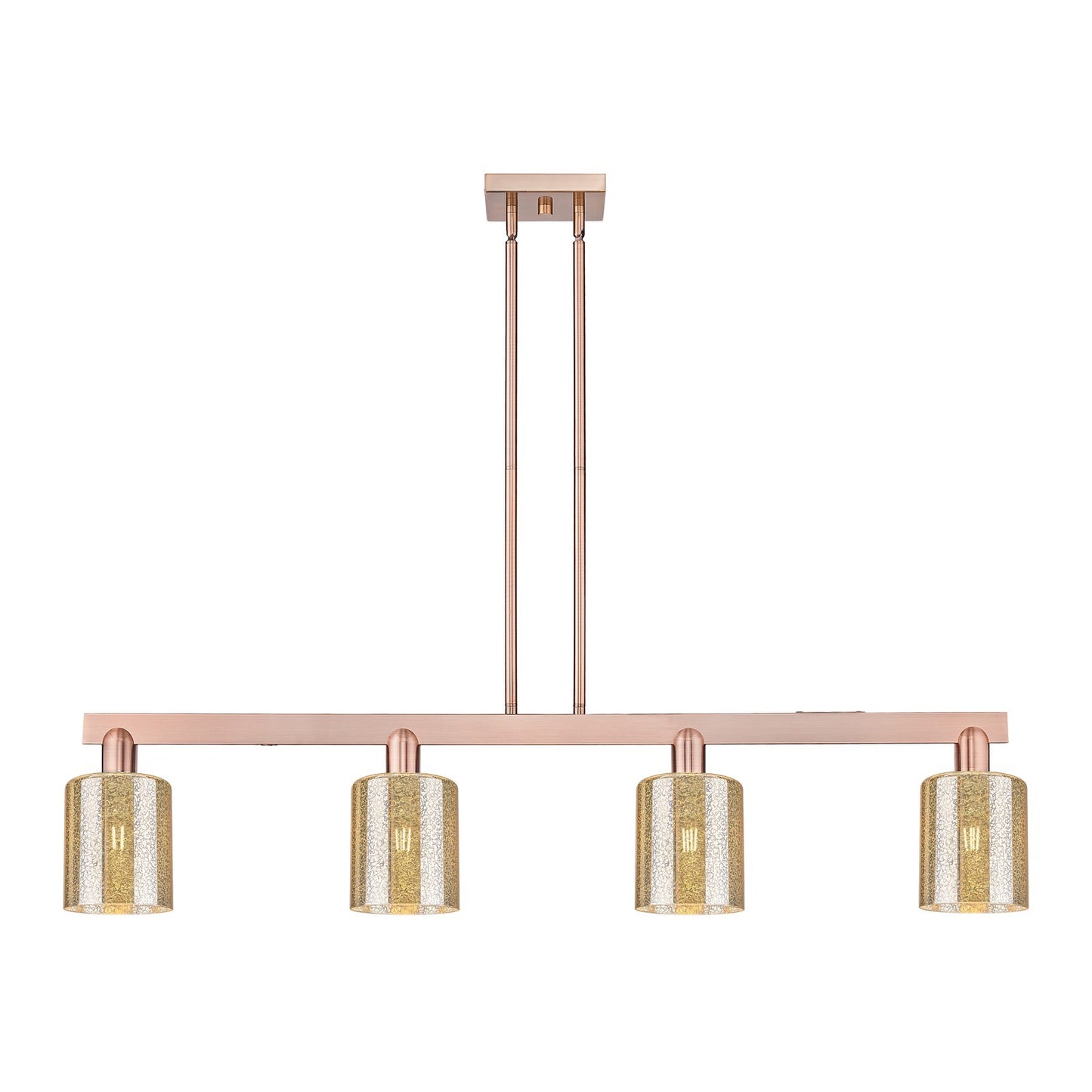 Innovations Cobbleskill 48in 4-Light Island Light | Industrial Antique Copper Steel and Mercury Glass | Kitchen Island & Dining | Model 716-4I-AC-G116