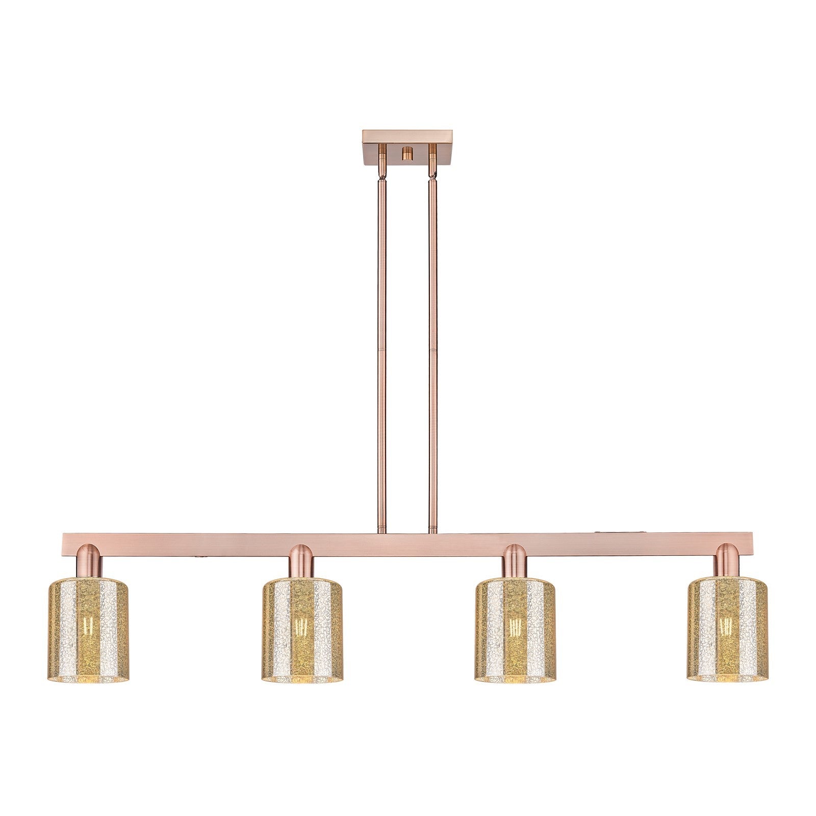 Innovations Cobbleskill 48in 4-Light Island Light | Industrial Antique Copper Steel and Mercury Glass | Kitchen Island & Dining | Model 716-4I-AC-G116