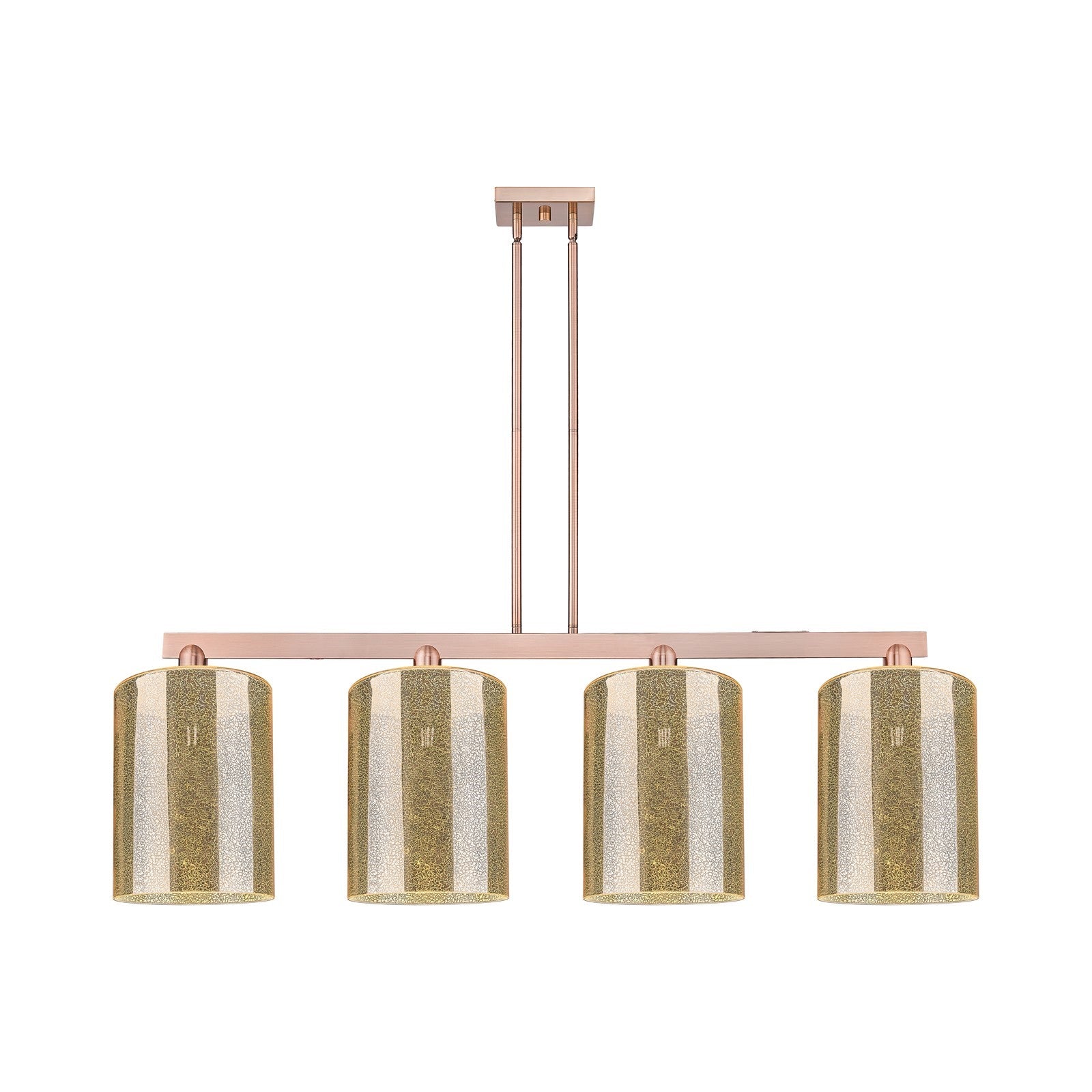 Innovations Cobbleskill 52in 4-Light Island Light | Industrial Antique Copper Steel and Mercury Glass | Kitchen Island & Dining | Model 716-4I-AC-G116-L