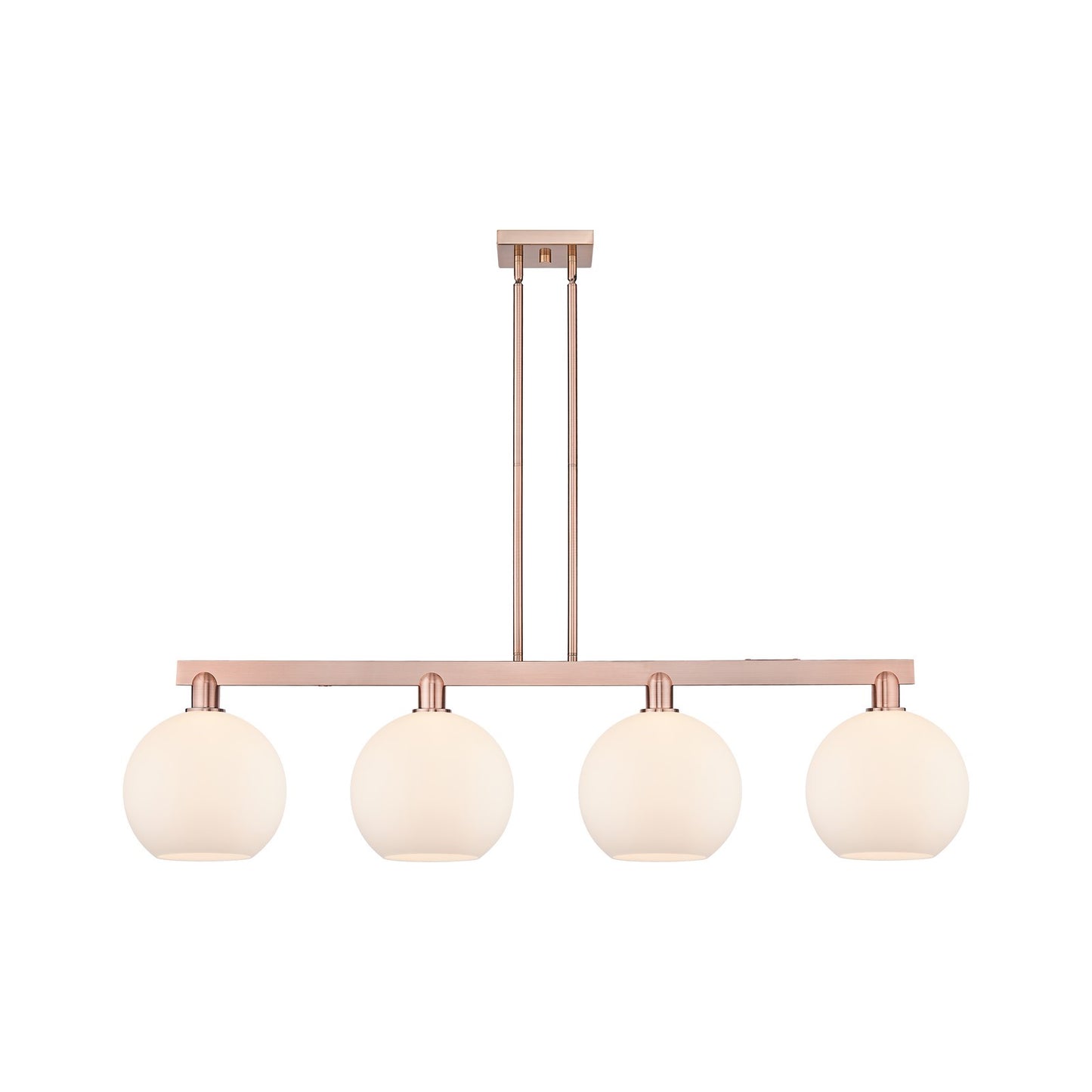 Innovations Athens 53in 4-Light Island Light | Industrial Antique Copper and Matte White Glass | Kitchen Island & Dining Room | Model 716-4I-AC-G121-10