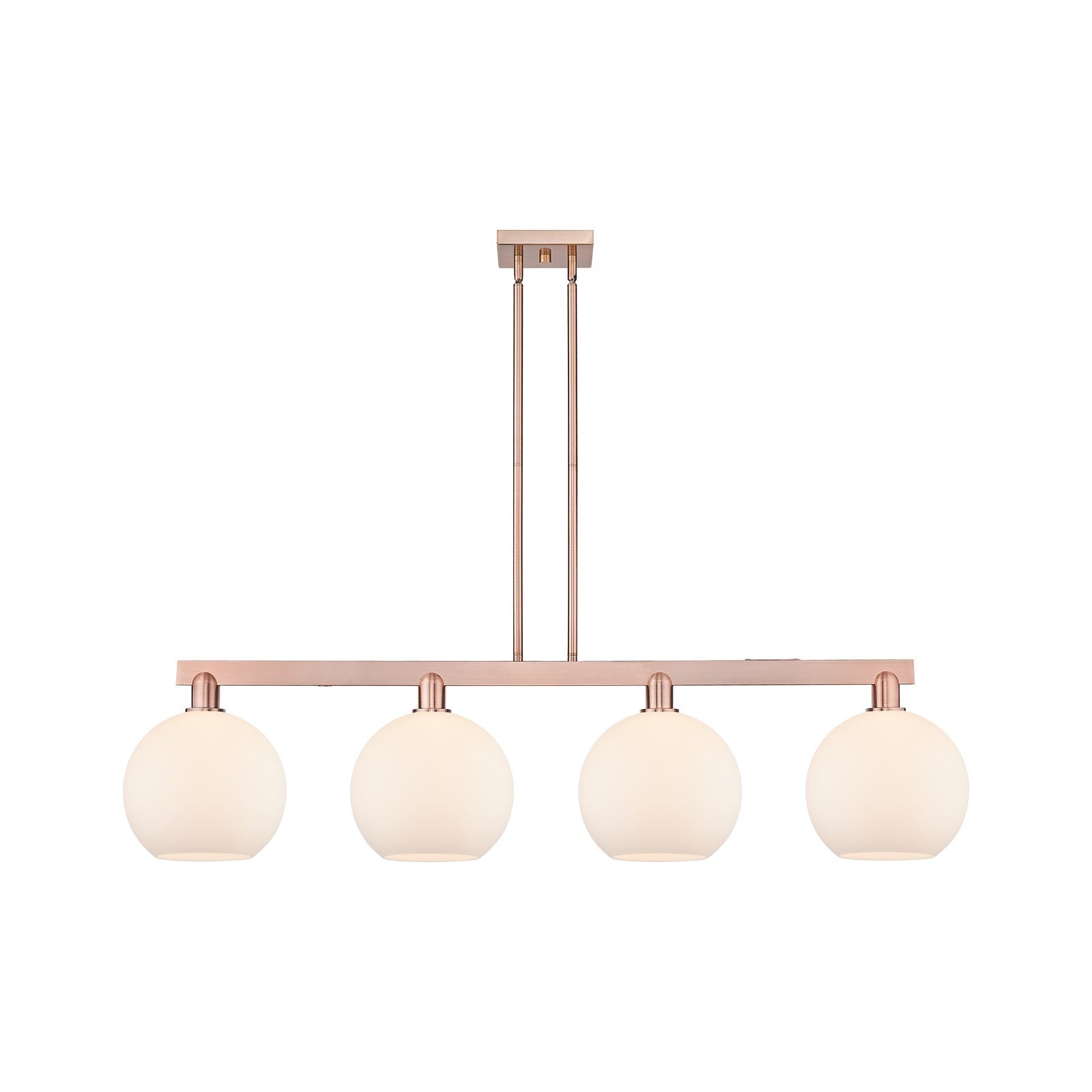 Innovations Athens 53in 4-Light Island Light | Industrial Antique Copper and Matte White Glass | Kitchen Island & Dining Room | Model 716-4I-AC-G121-10