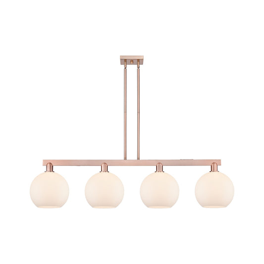 Innovations Athens 53in 4-Light Island Light | Industrial Antique Copper and Matte White Glass | Kitchen Island & Dining Room | Model 716-4I-AC-G121-10