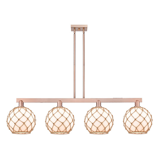 Innovations Farmhouse Rope 53in 4-Light Island Light | Industrial Antique Copper Steel and Matte White Glass with Rope | Model 716-4I-AC-G121-10RB