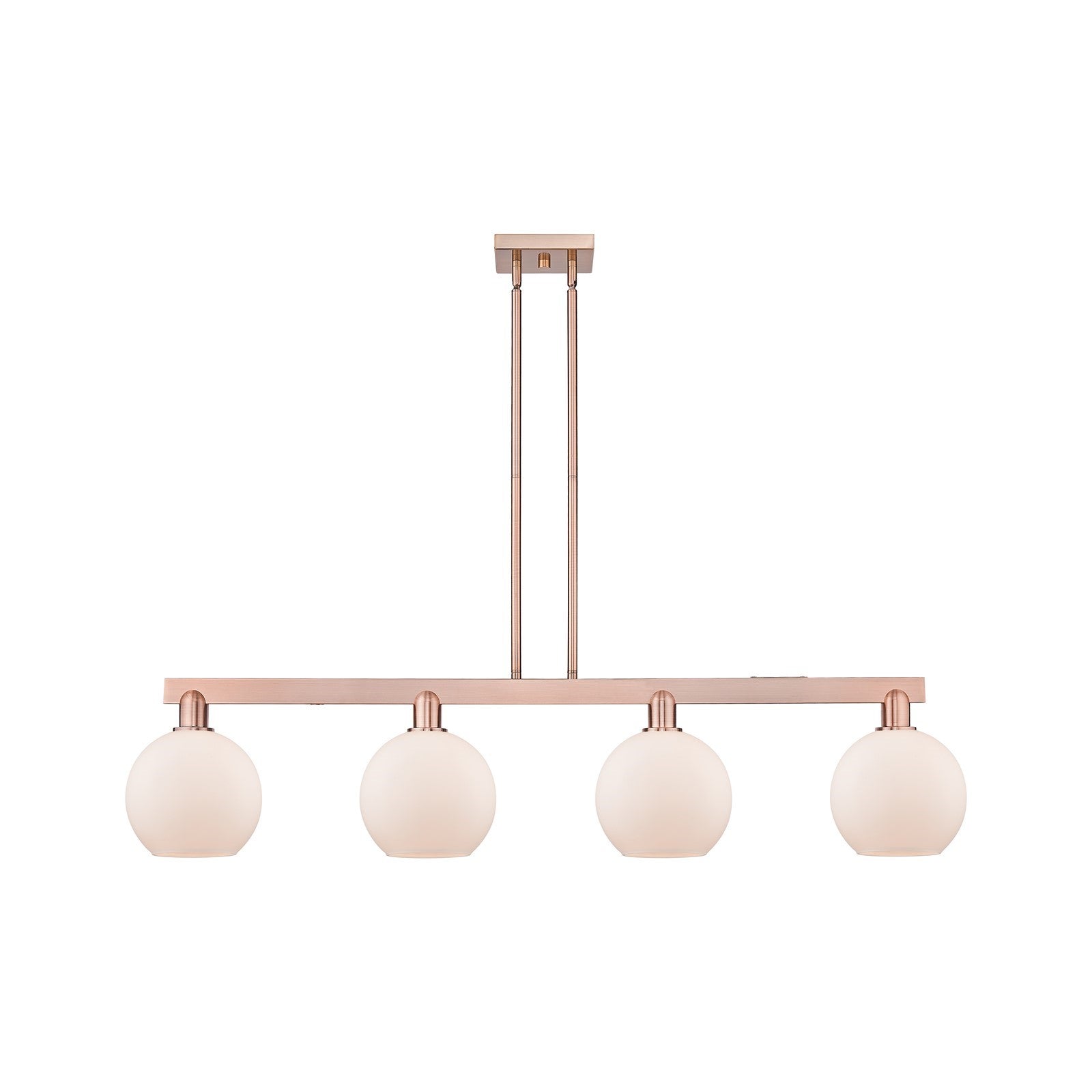 Innovations Athens 51in 4-Light Island Light | Industrial Antique Copper Steel and Matte White Glass | Kitchen Island & Dining | Model 716-4I-AC-G121-8
