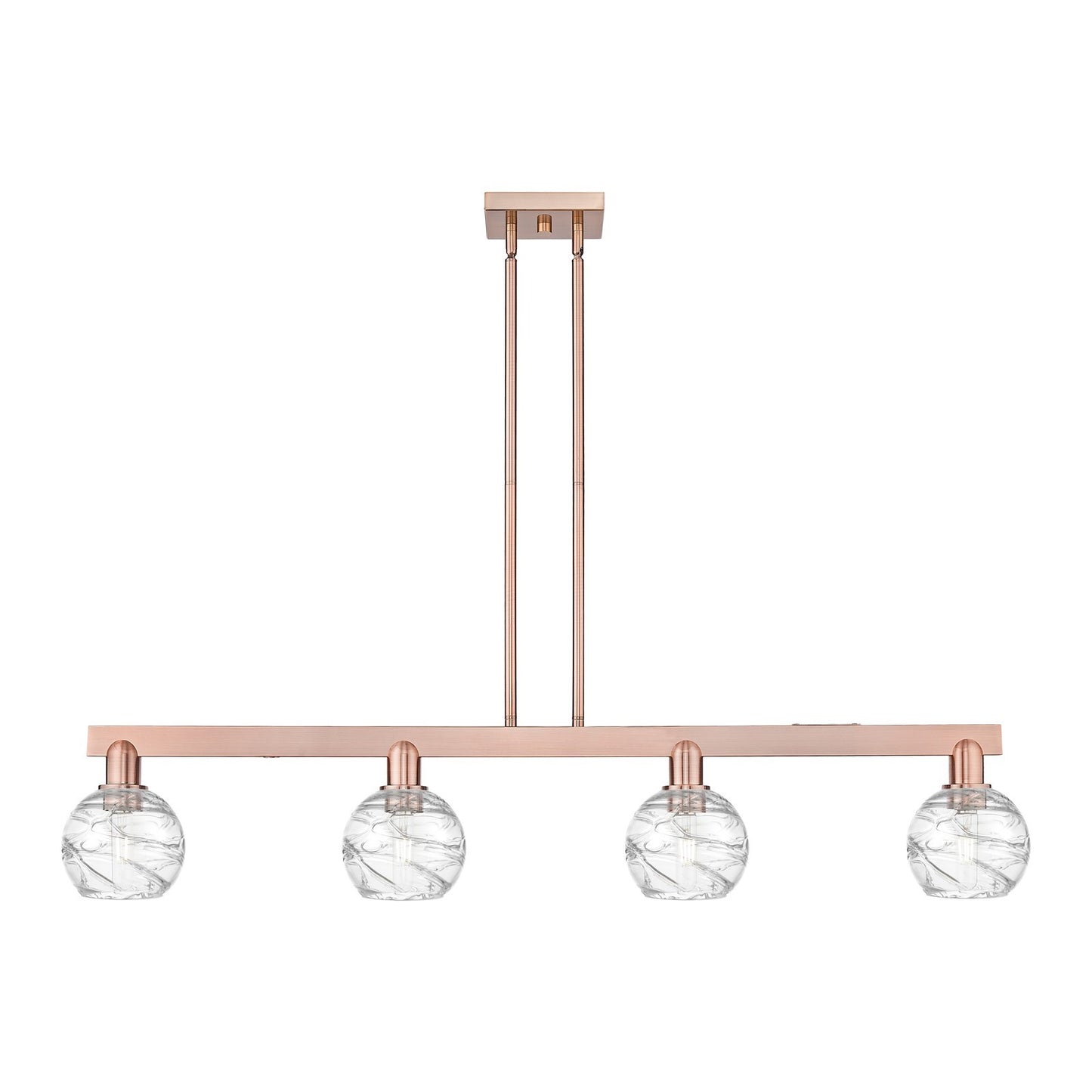 Innovations Athens Deco Swirl 48in 4-Light Island Light | Industrial Antique Copper Steel and Clear Glass | Kitchen Island & | Model 716-4I-AC-G1213-6CL