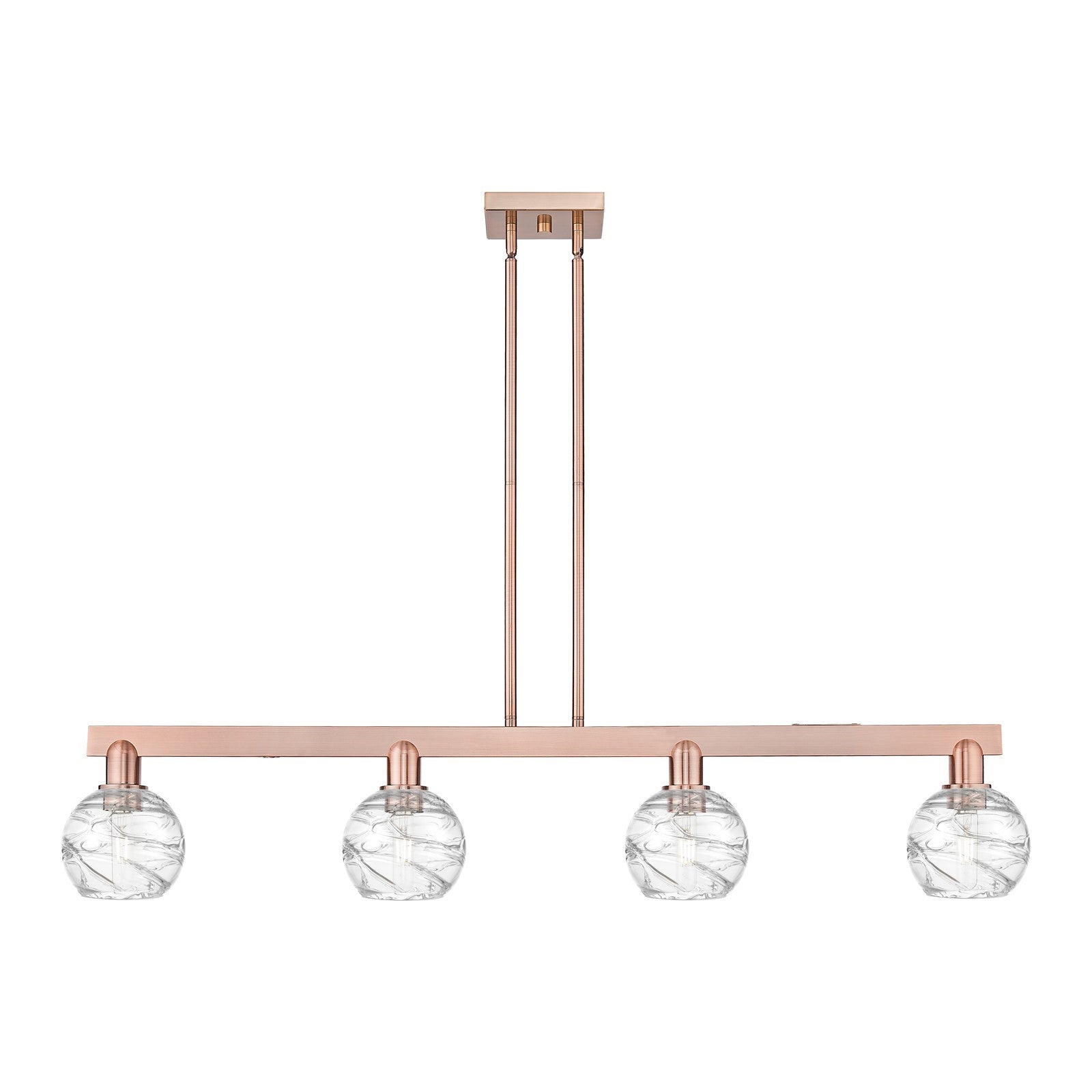 Innovations Athens Deco Swirl 48in 4-Light Island Light | Industrial Antique Copper Steel and Clear Glass | Kitchen Island & | Model 716-4I-AC-G1213-6CL