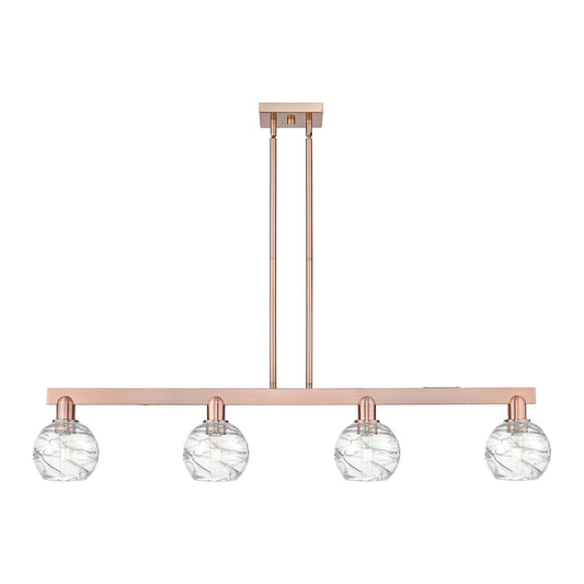 Innovations Athens Deco Swirl 48in 4-Light Island Light | Industrial Antique Copper Steel and Clear Glass | Kitchen Island & | Model 716-4I-AC-G1213-6CL