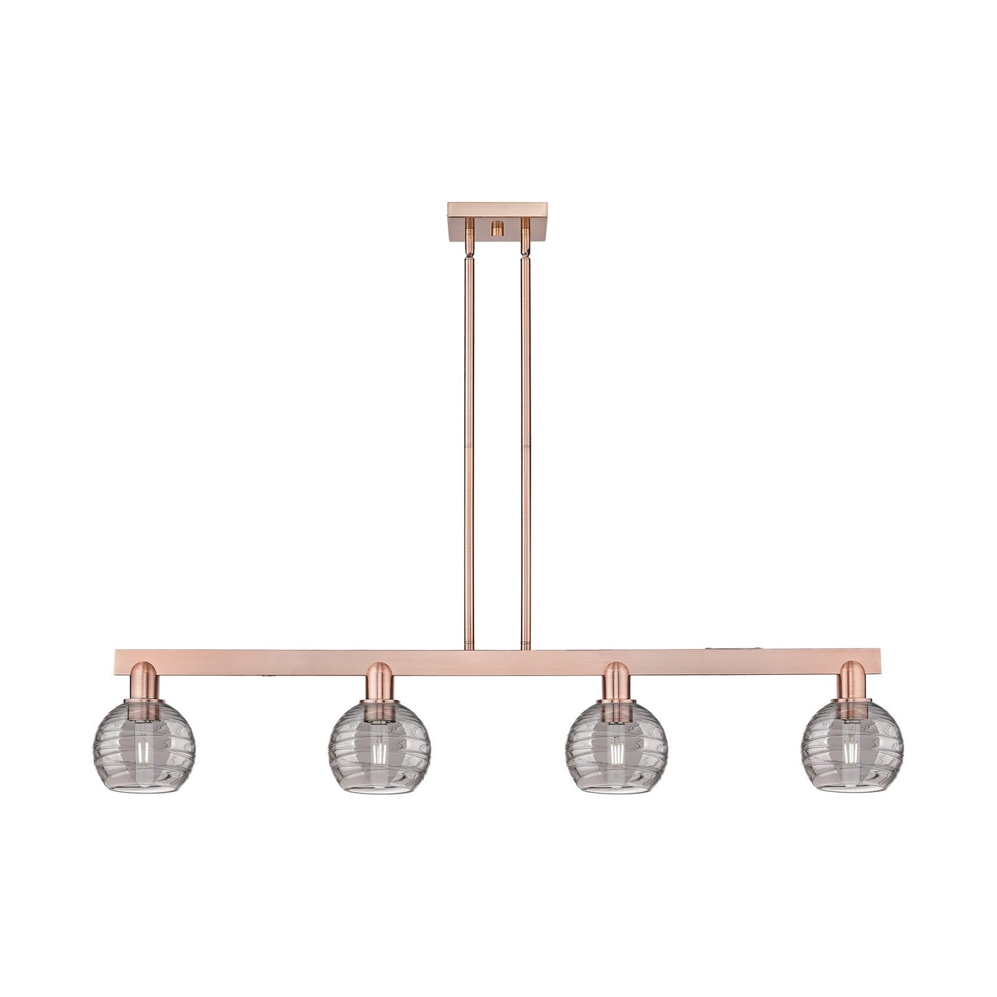 Innovations Athens Deco Swirl 48.625in 4-Light Island Light | Industrial Antique Copper Steel and Light Smoke Glass | Kitchen | Model 716-4I-AC-G1213-6SM