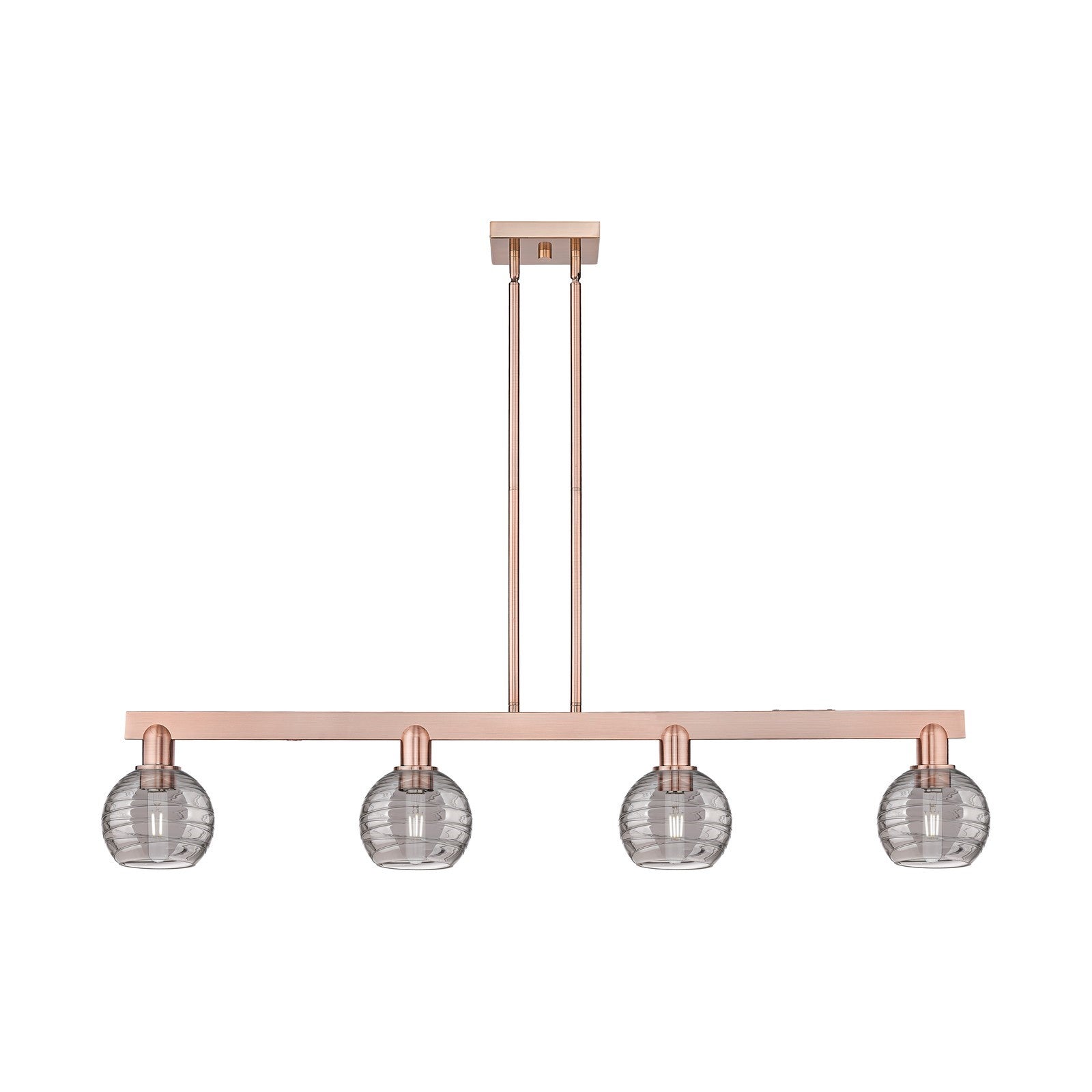 Innovations Athens Deco Swirl 48.625in 4-Light Island Light | Industrial Antique Copper Steel and Light Smoke Glass | Kitchen | Model 716-4I-AC-G1213-6SM