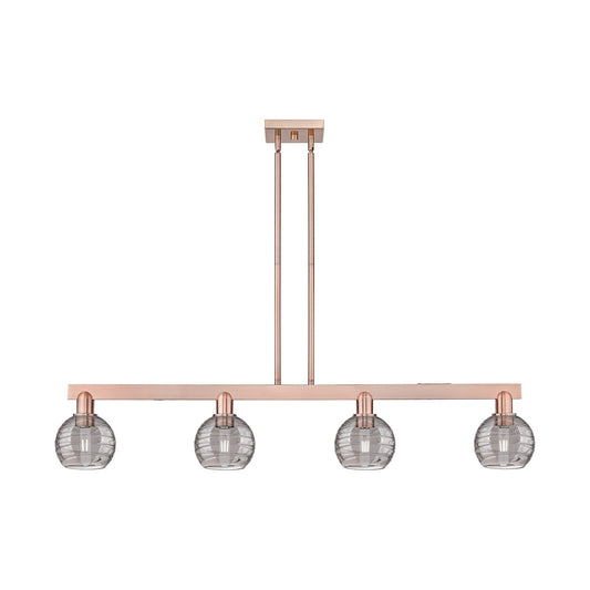Innovations Athens Deco Swirl 48.625in 4-Light Island Light | Industrial Antique Copper Steel and Light Smoke Glass | Kitchen | Model 716-4I-AC-G1213-6SM